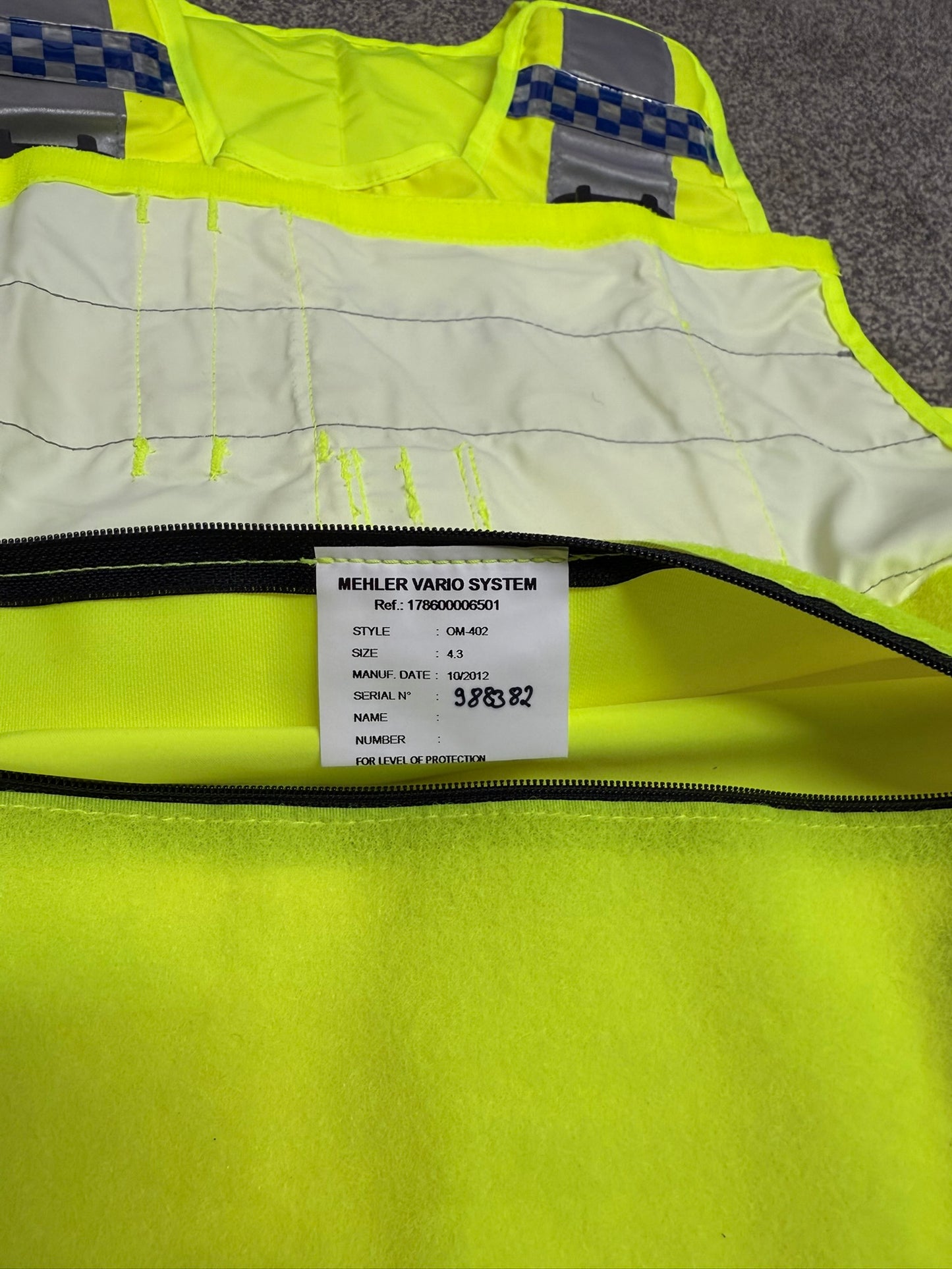Ex Police Hi Vis Body Armour Cover VGC - Mehler Coolmax Size 4.3