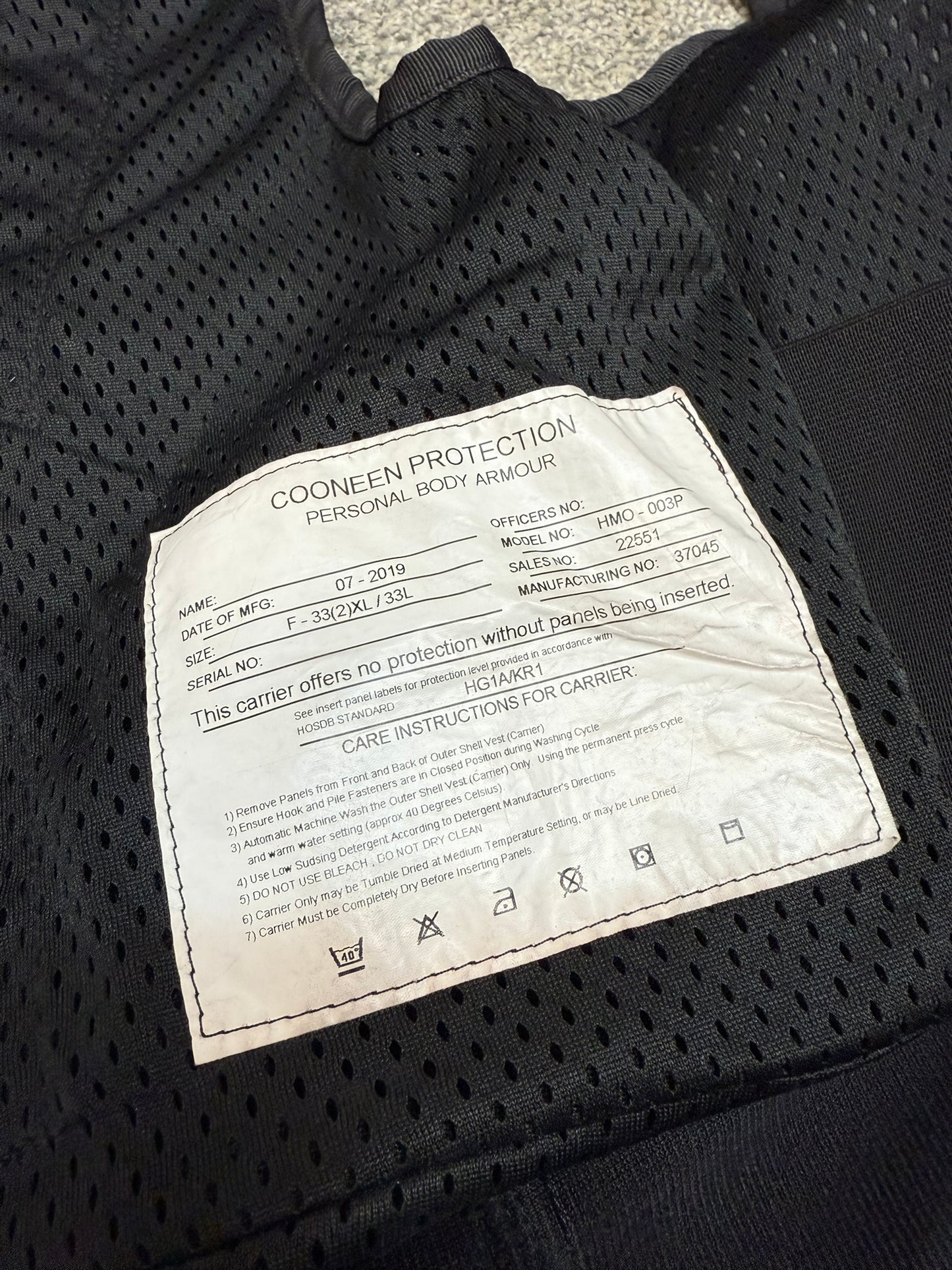 Ex Police Cooneen Body Armour Cover SMALL Security Patrol Vest