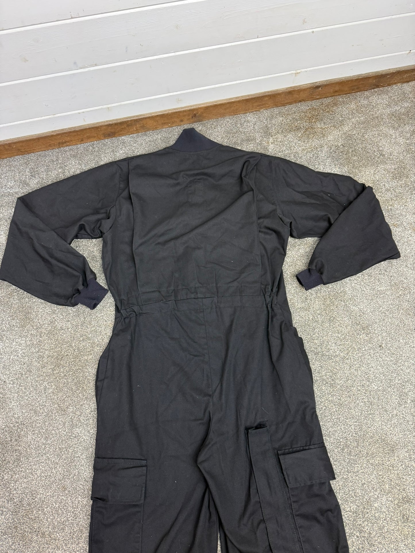 Black Cargo Coveralls Ex Police Riot Overalls 40" LARGE Workshop Garden Mechanic