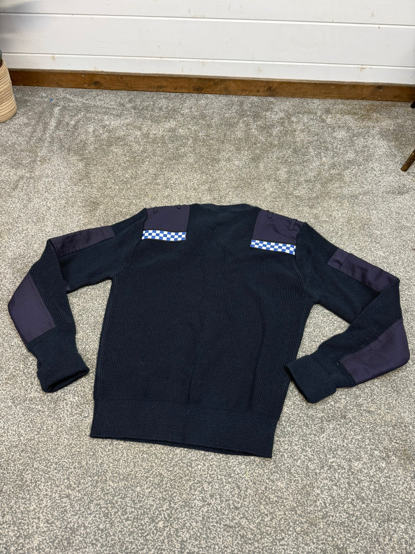 Ex Police Blue Pullover 36" SMALL Acrylic Commando Jumper Yard Work Security