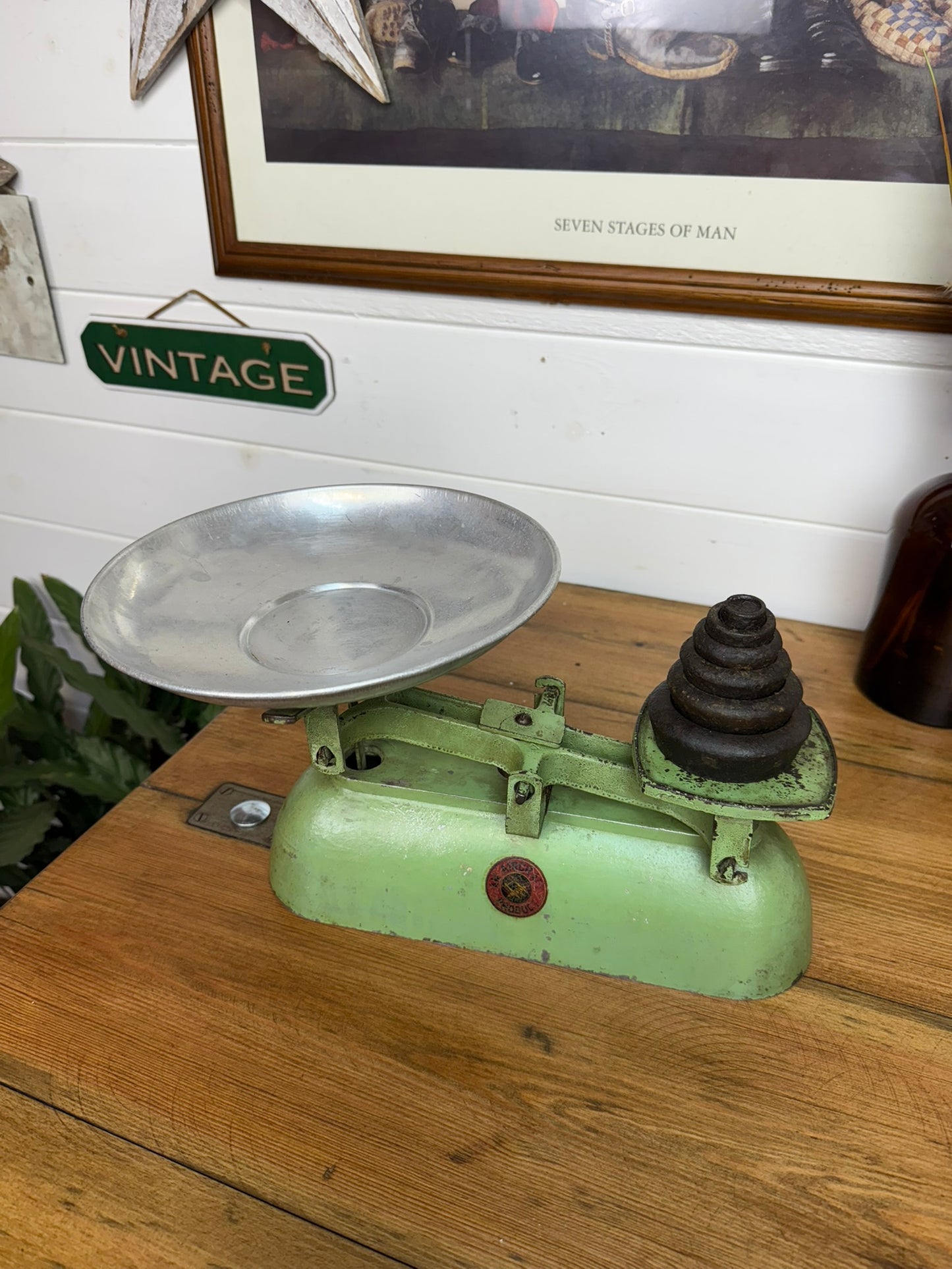 Vintage "Aircraft Product" Cast Aluminium Kitchen Balance Scales & Weights Vintage Retro Farmhouse Weighing Scales