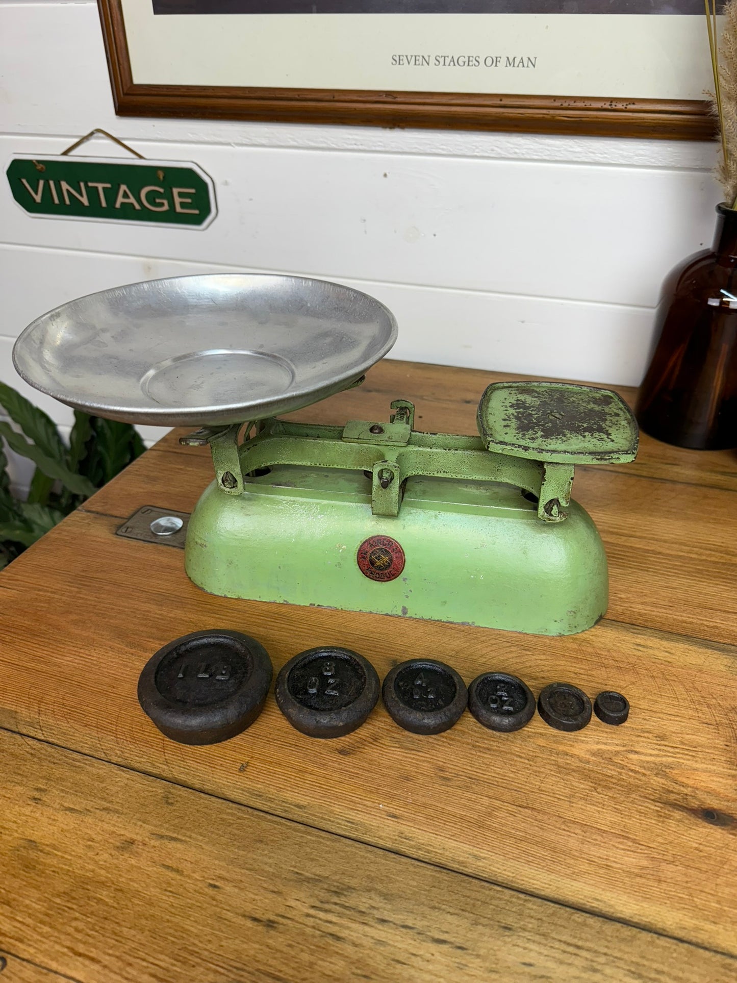 Vintage "Aircraft Product" Cast Aluminium Kitchen Balance Scales & Weights Vintage Retro Farmhouse Weighing Scales