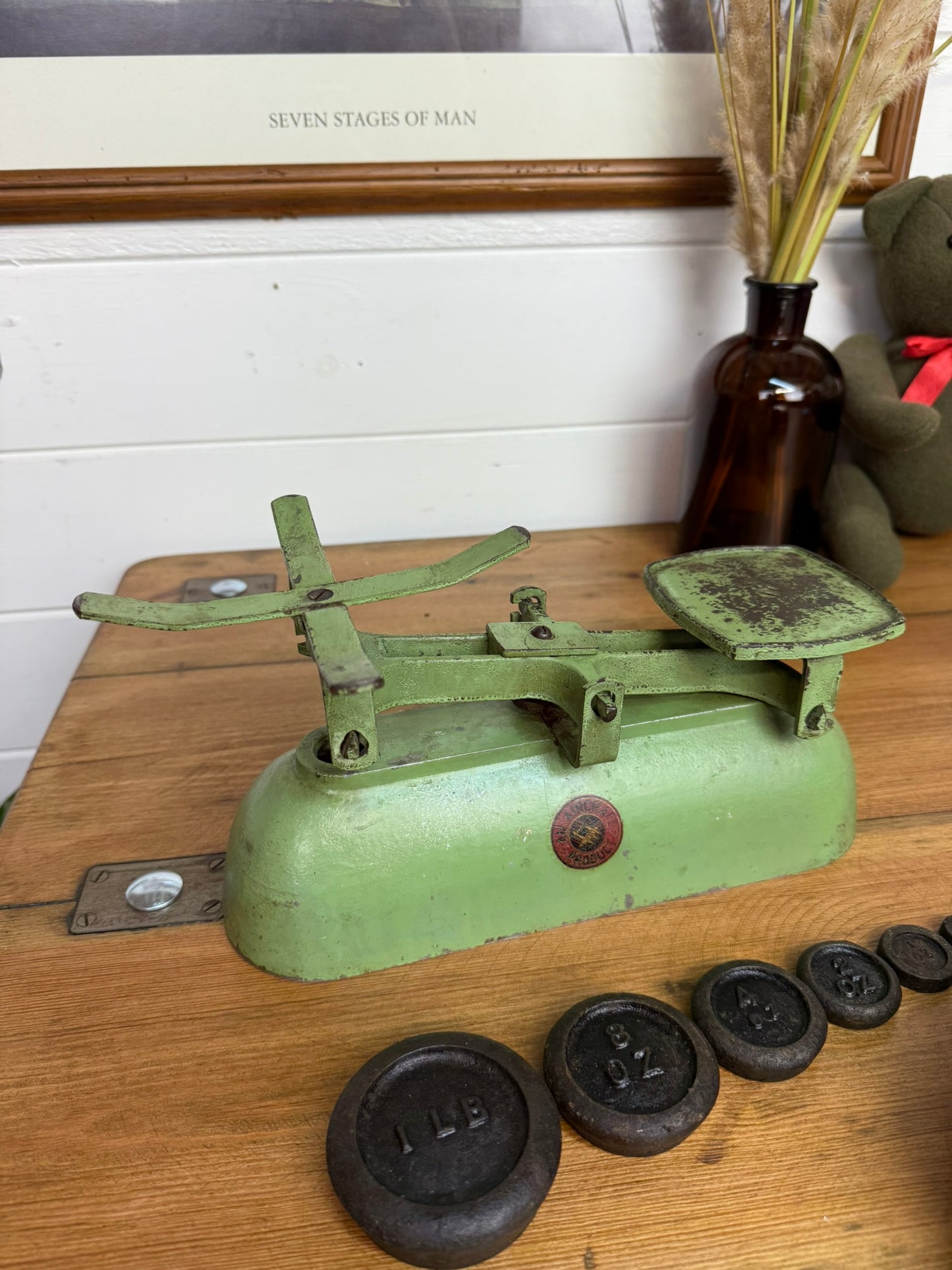 Vintage "Aircraft Product" Cast Aluminium Kitchen Balance Scales & Weights Vintage Retro Farmhouse Weighing Scales