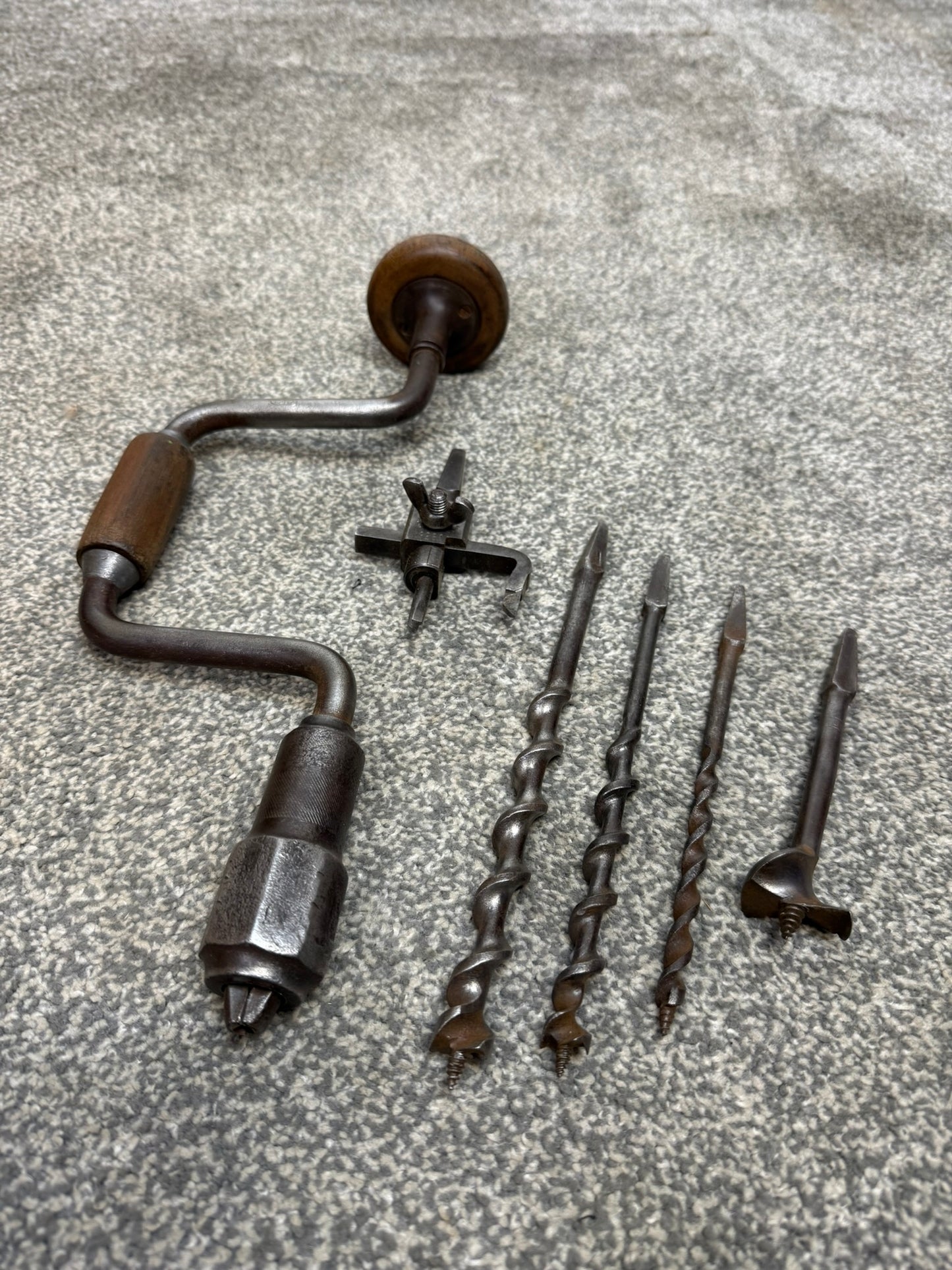 Vintage Hand Brace Drill With Auger Drill Bits & Eclipse Tank Cutter