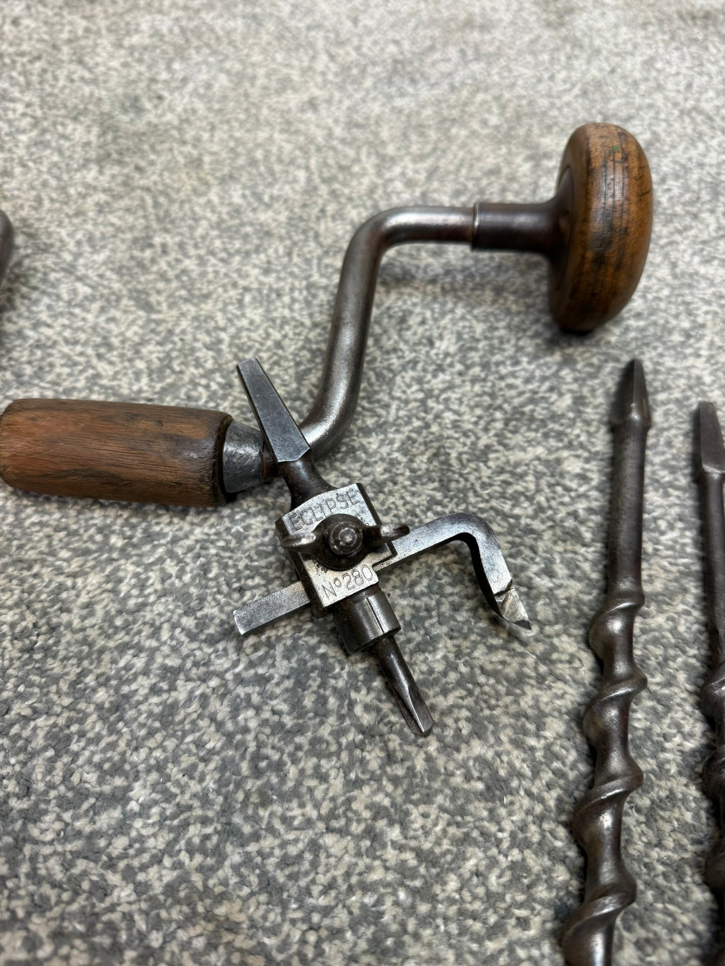 Vintage Hand Brace Drill With Auger Drill Bits & Eclipse Tank Cutter