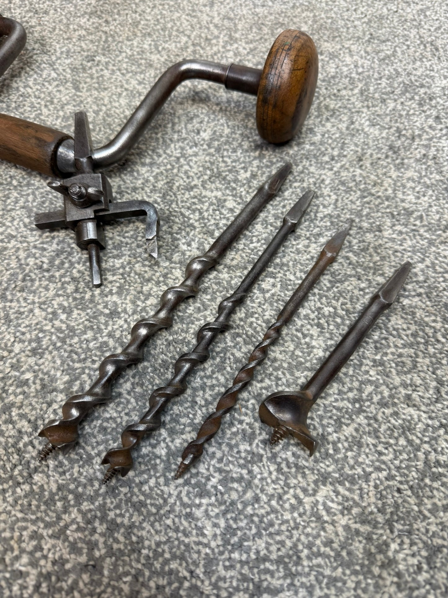 Vintage Hand Brace Drill With Auger Drill Bits & Eclipse Tank Cutter