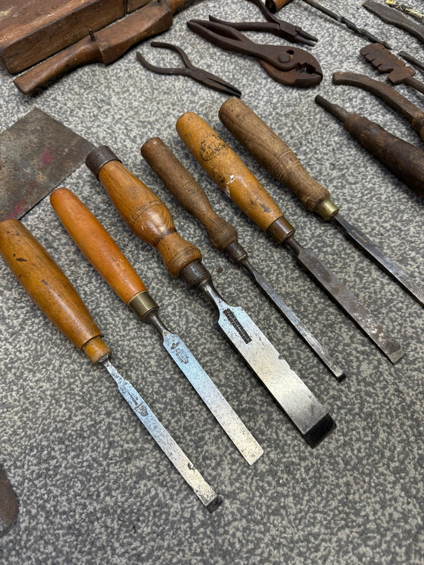Vintage Woodwork Tool Job Lot Old Tools Chisels Mallet Planes Carpentry