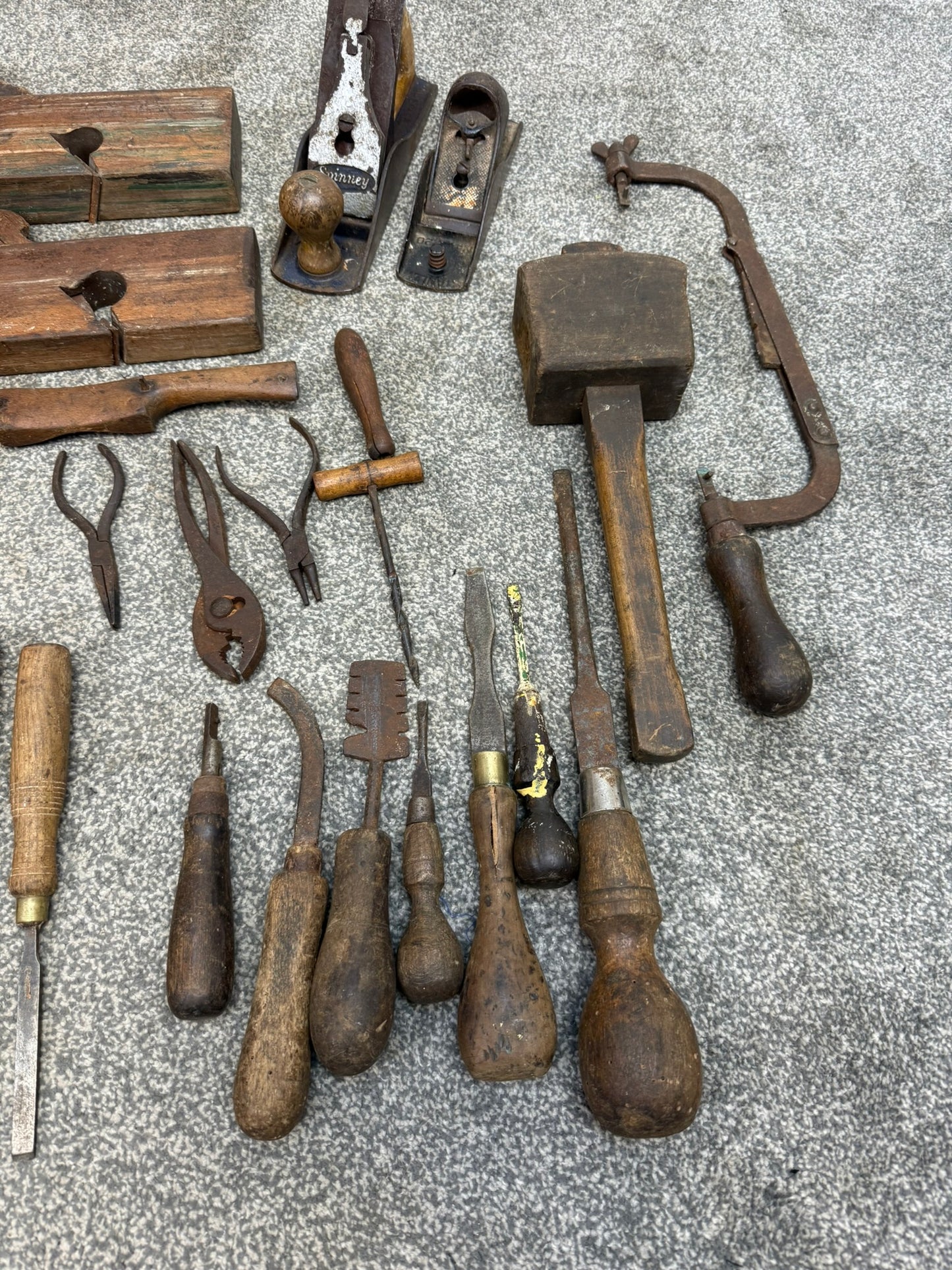 Vintage Woodwork Tool Job Lot Old Tools Chisels Mallet Planes Carpentry