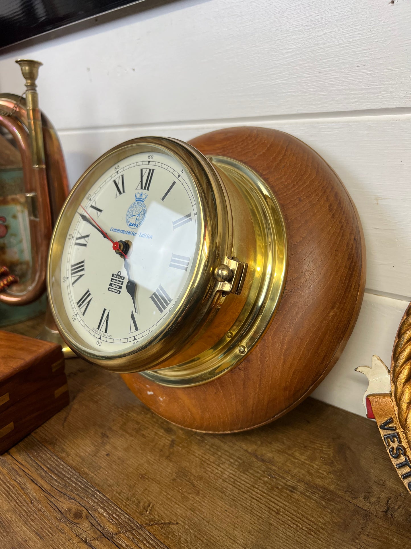Vintage Brass Ships Bells Clock Battle Of The Atlantic 50th Anniversary Sewills Liverpool