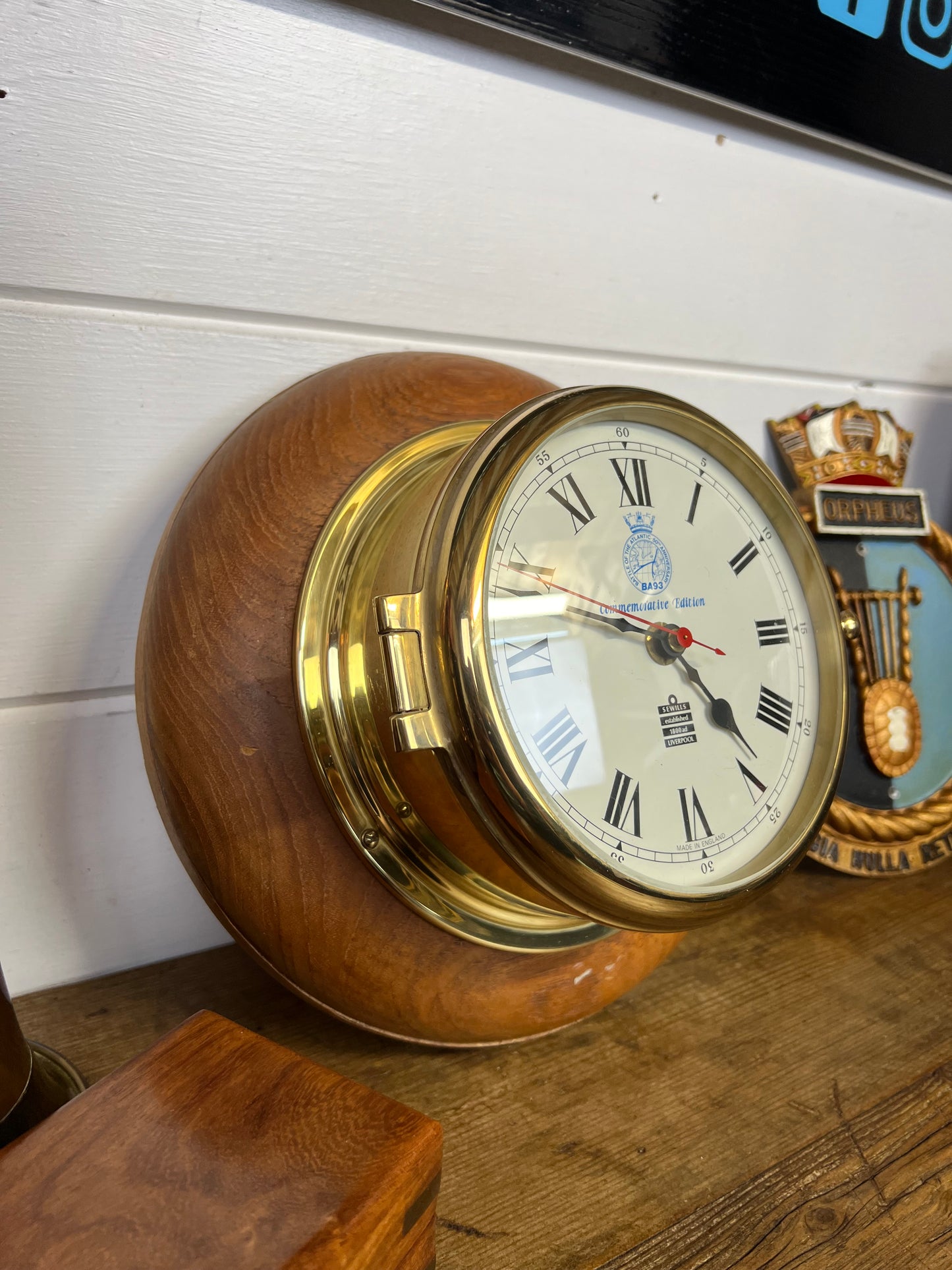 Vintage Brass Ships Bells Clock Battle Of The Atlantic 50th Anniversary Sewills Liverpool