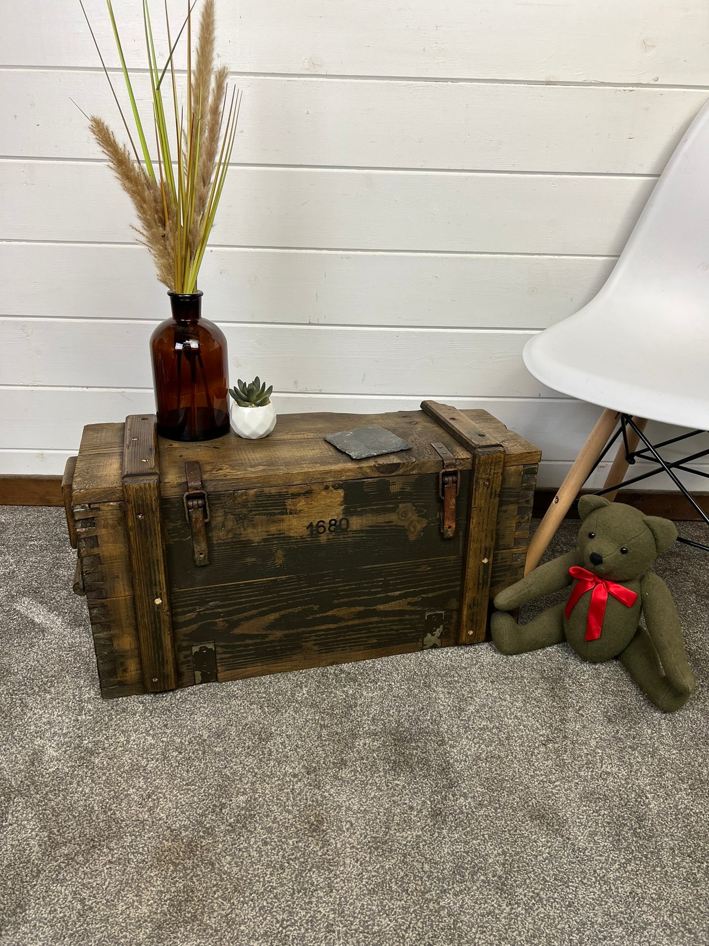 Wooden Ammo Chest Vintage Rustic Storage Blanket Box Industrial Trunk Coffee Table