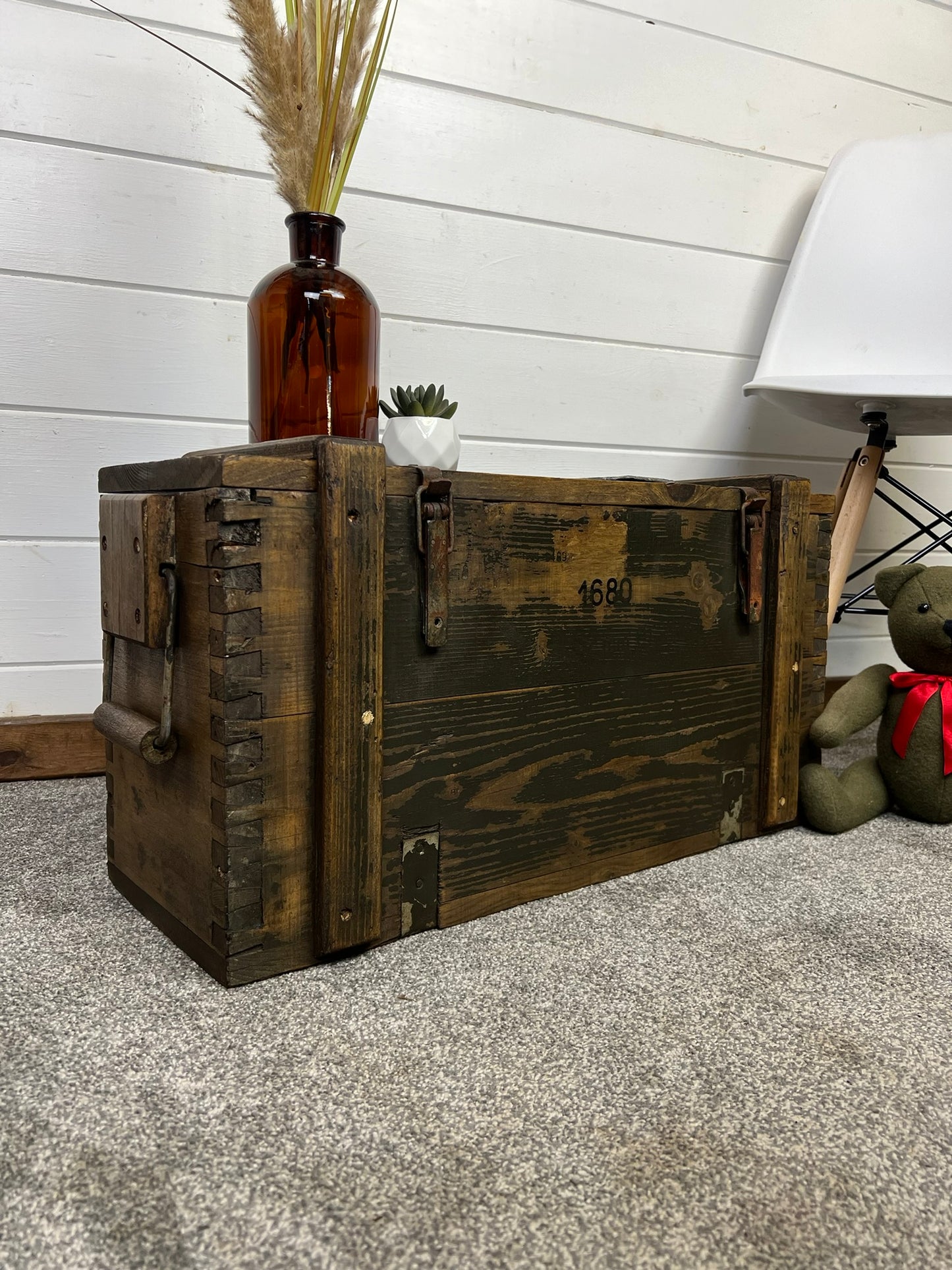 Wooden Ammo Chest Vintage Rustic Storage Blanket Box Industrial Trunk Coffee Table