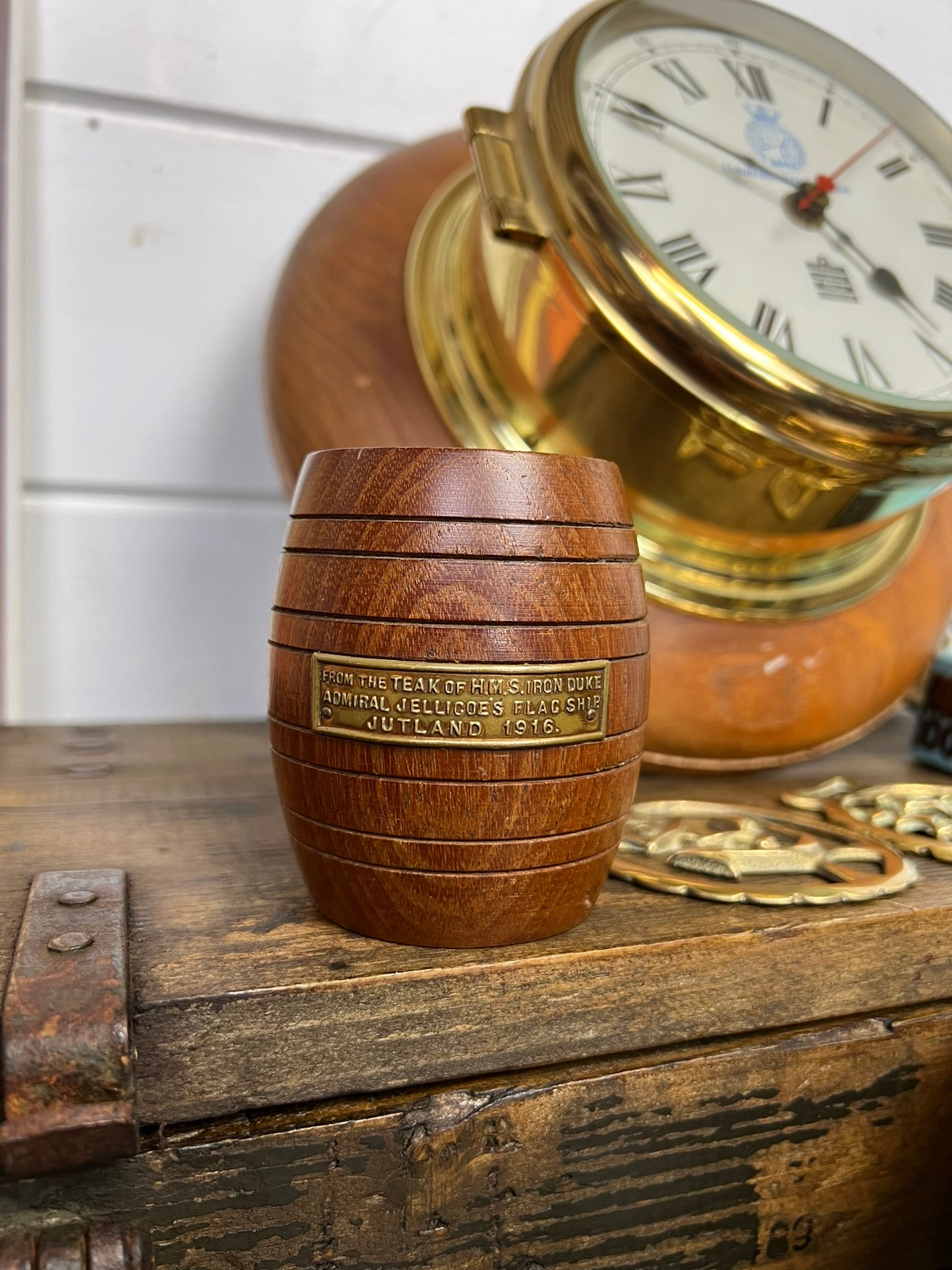 Vintage Small Teak Barrel From HMS Iron Duke Jellicoe's Flagship Jutland