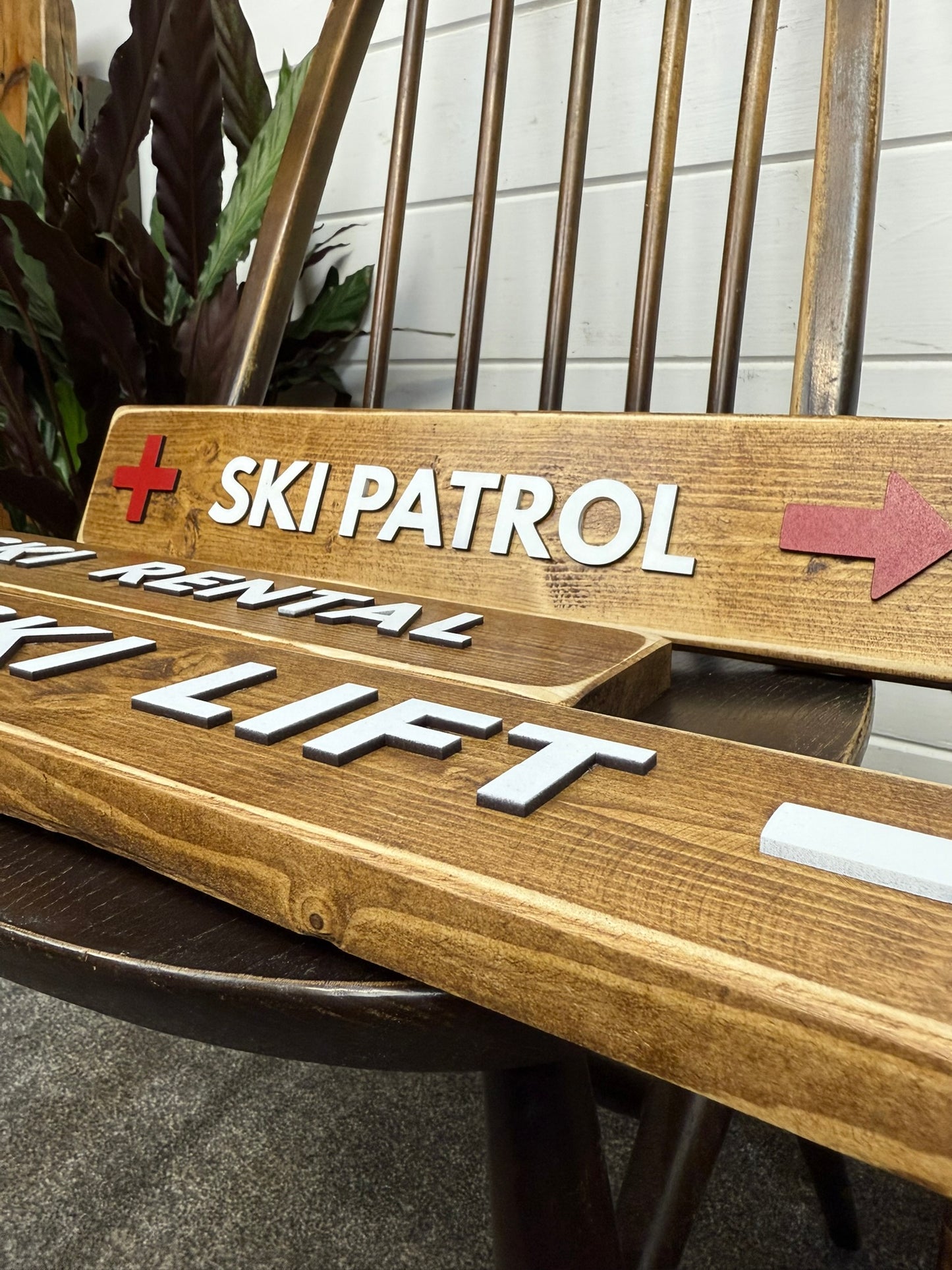 Set of 3x Ski Patrol Theme Wall Signs 3D Rustic Ski Signs Wood Rustic Skiing Decor