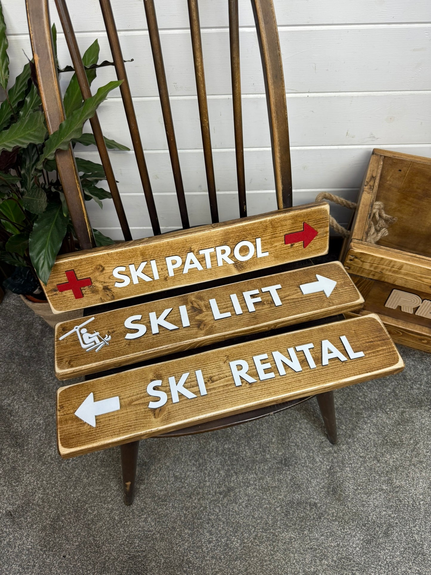 Set of 3x Ski Patrol Theme Wall Signs 3D Rustic Ski Signs Wood Rustic Skiing Decor