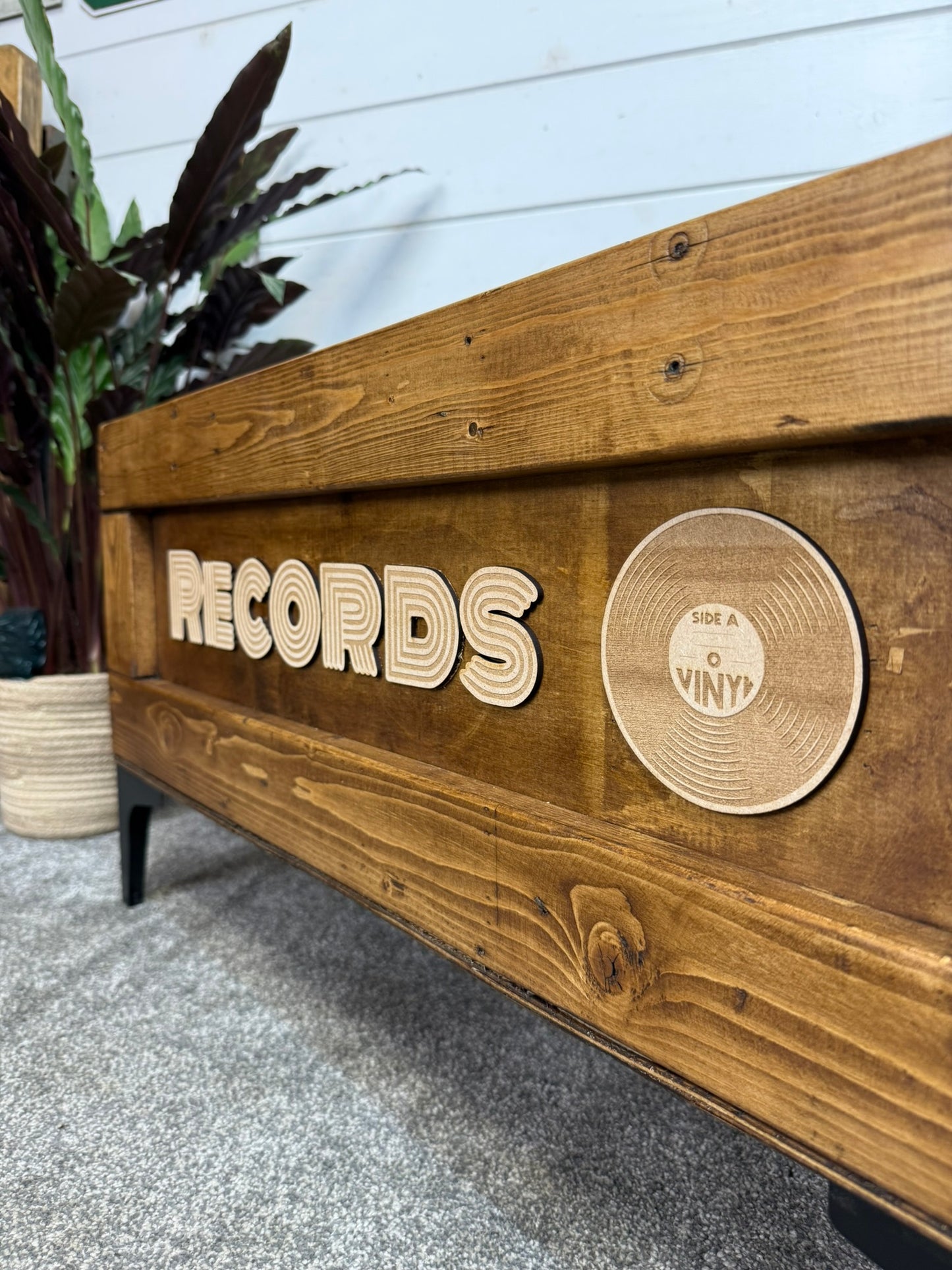 Wooden Vinyl Record Box Large Record Storage Crate Rustic Retro Reclaimed Home Decor Metal Legs