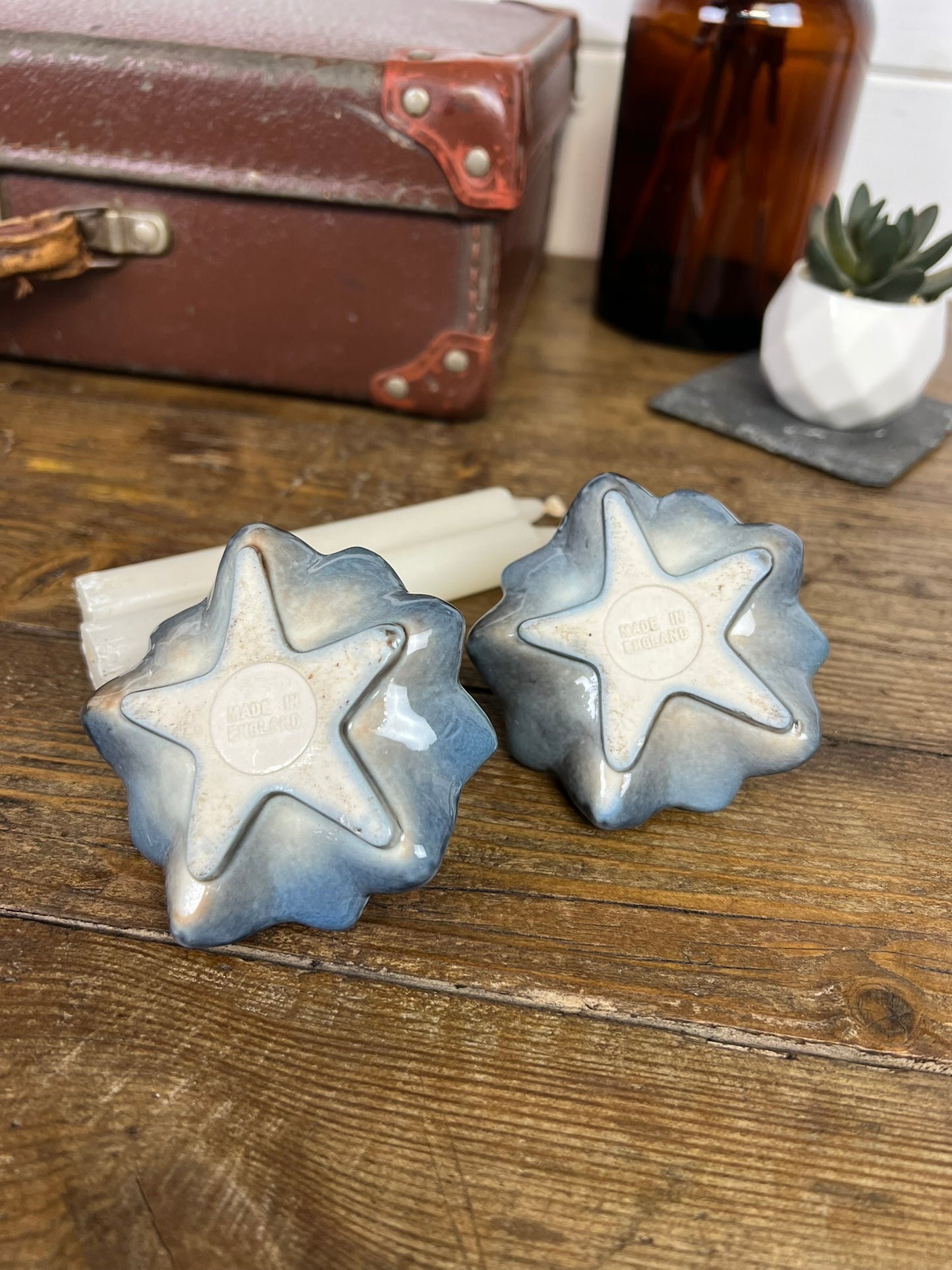2x Vintage Floral Ceramic Candle Holders PAIR With Candles