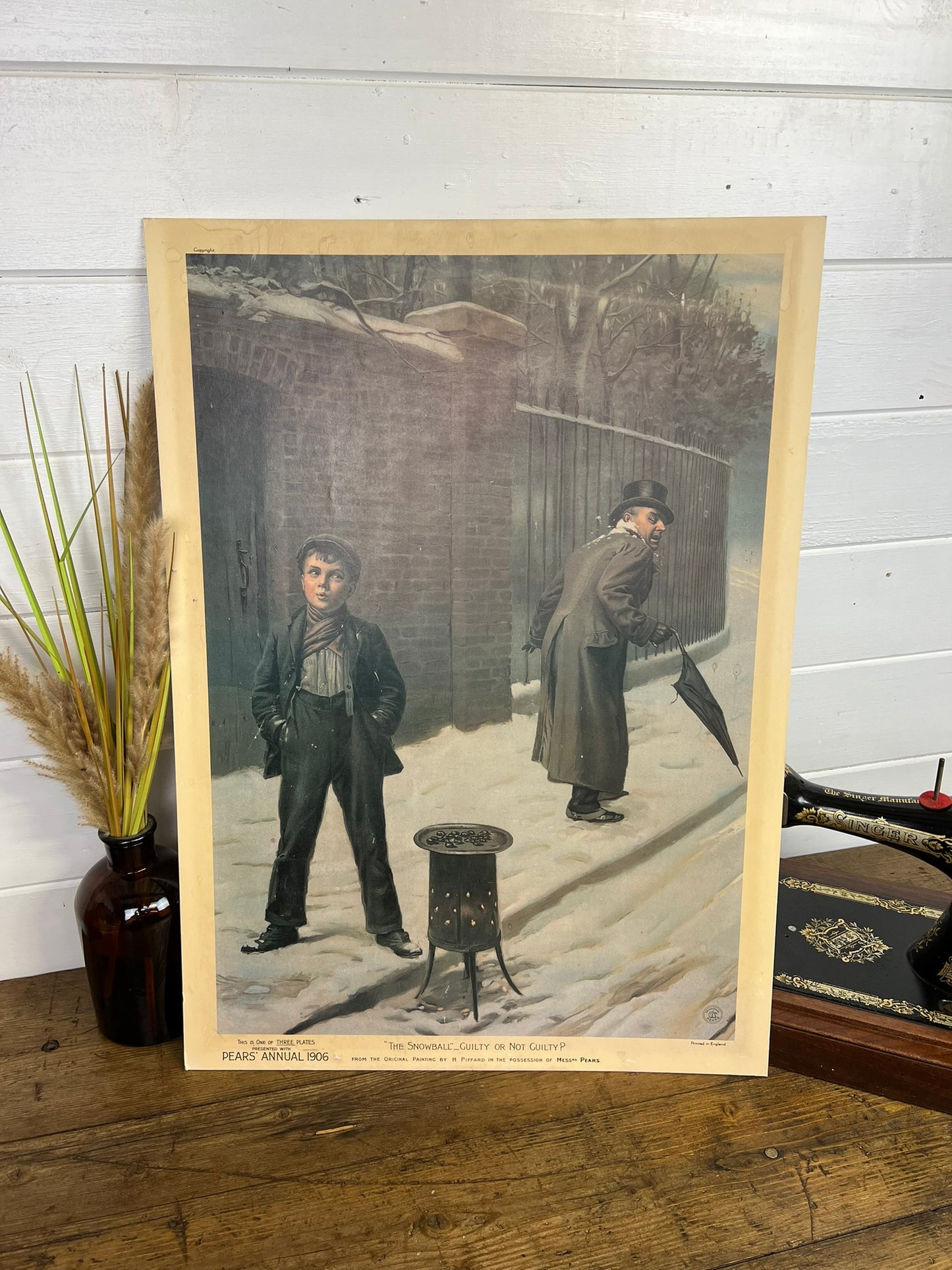 Vintage Pears Soap Advertisement Card Poster "The Snowball Guilty or Not Guilty" Vintage Art Nouveau Decor