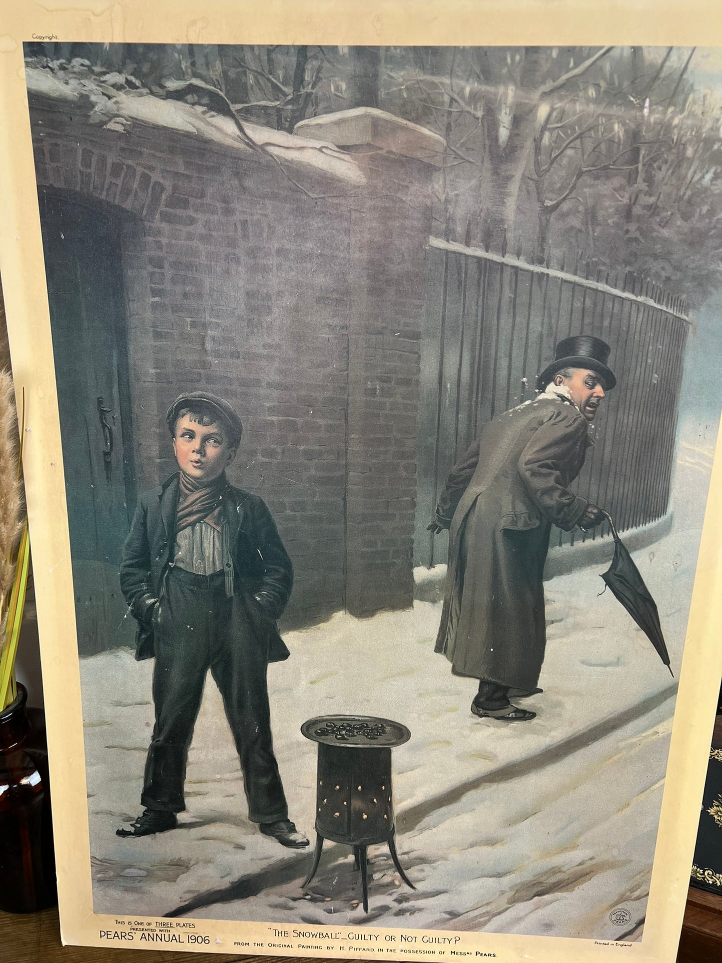 Vintage Pears Soap Advertisement Card Poster "The Snowball Guilty or Not Guilty" Vintage Art Nouveau Decor