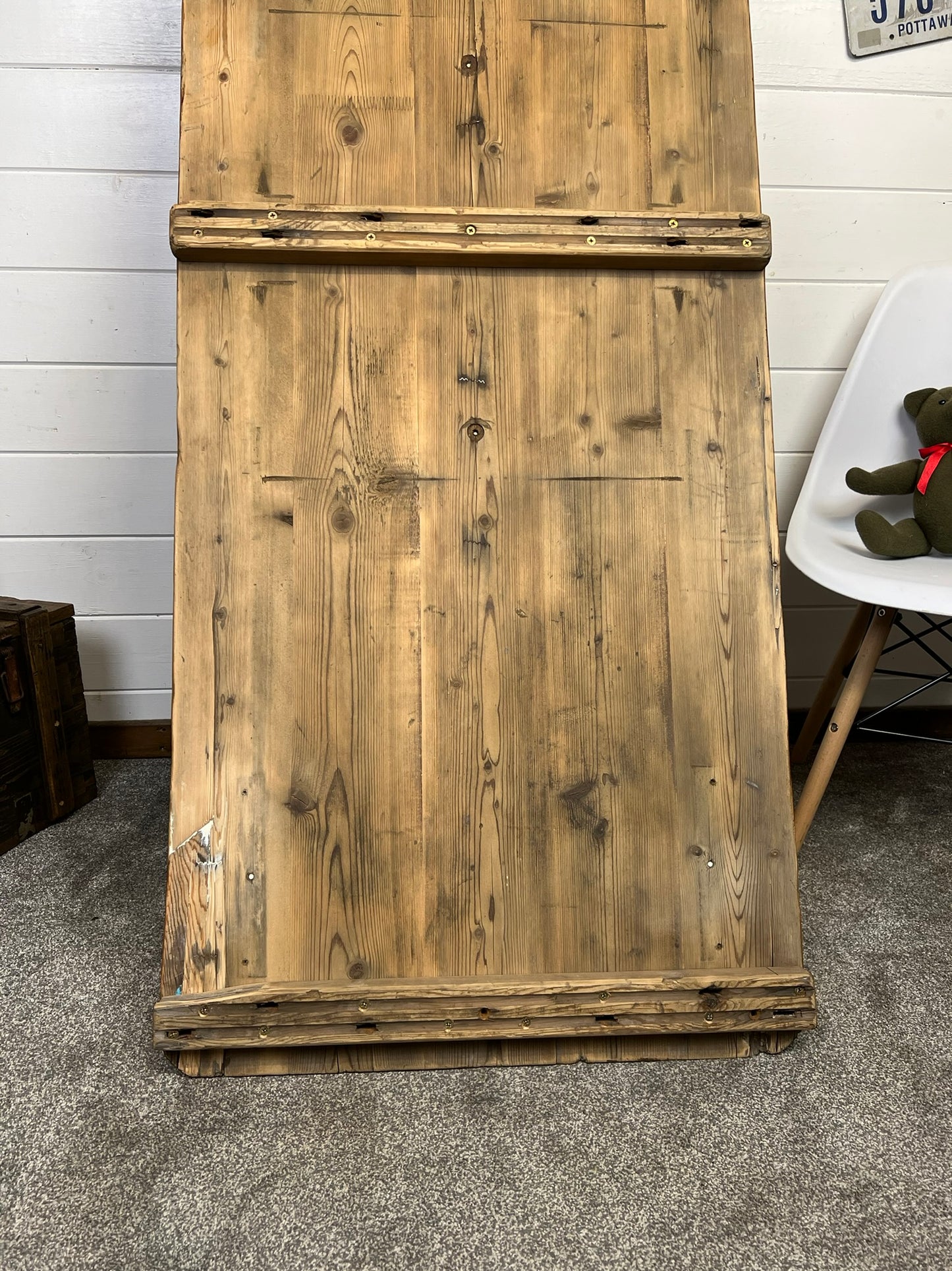 Rustic Industrial Trestle Table Top Wooden Vintage Table Farmhouse Desk Wedding
