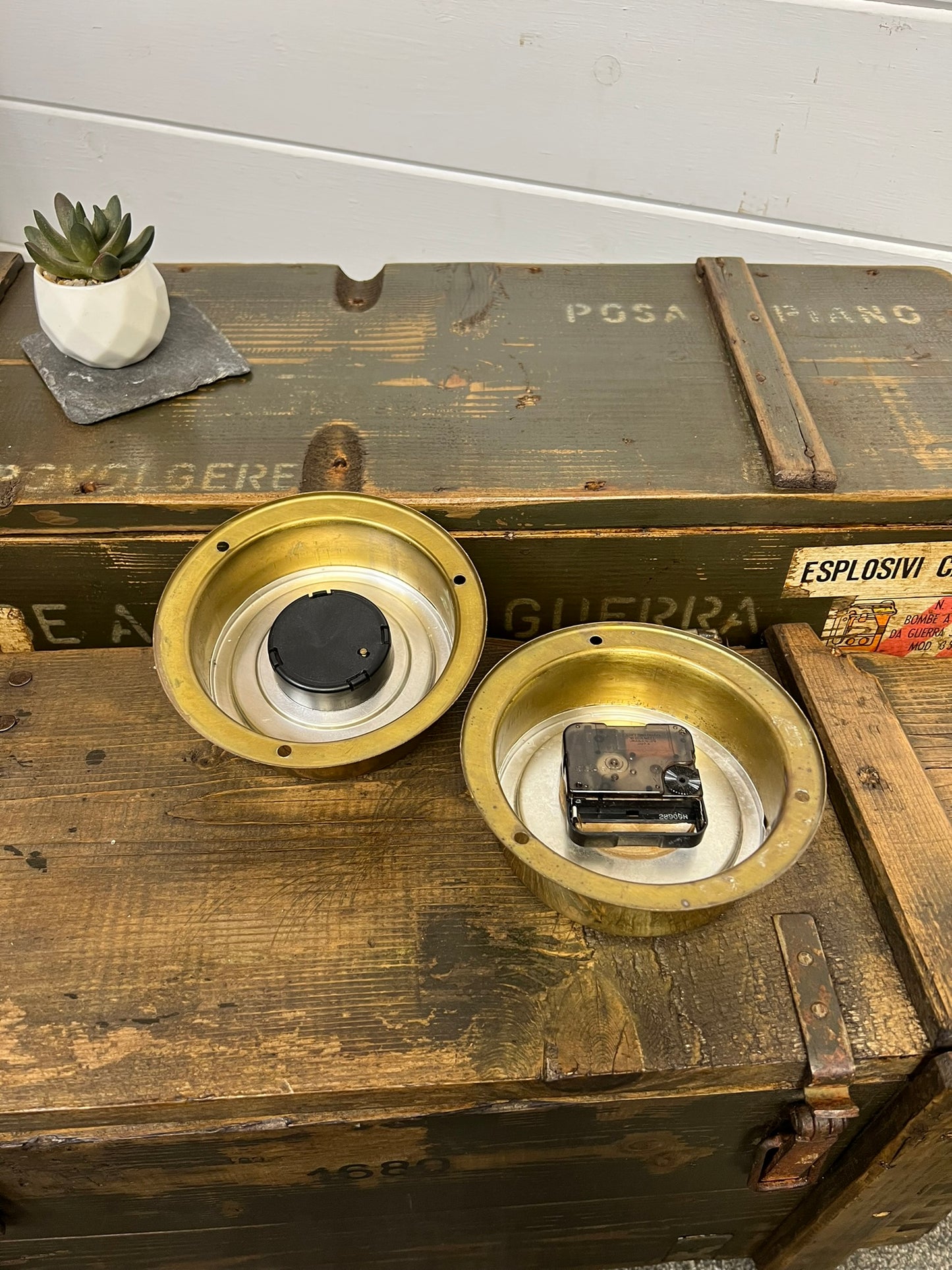 Vintage Brass Ships Barometer & Clock Nautical Marine Decor Display