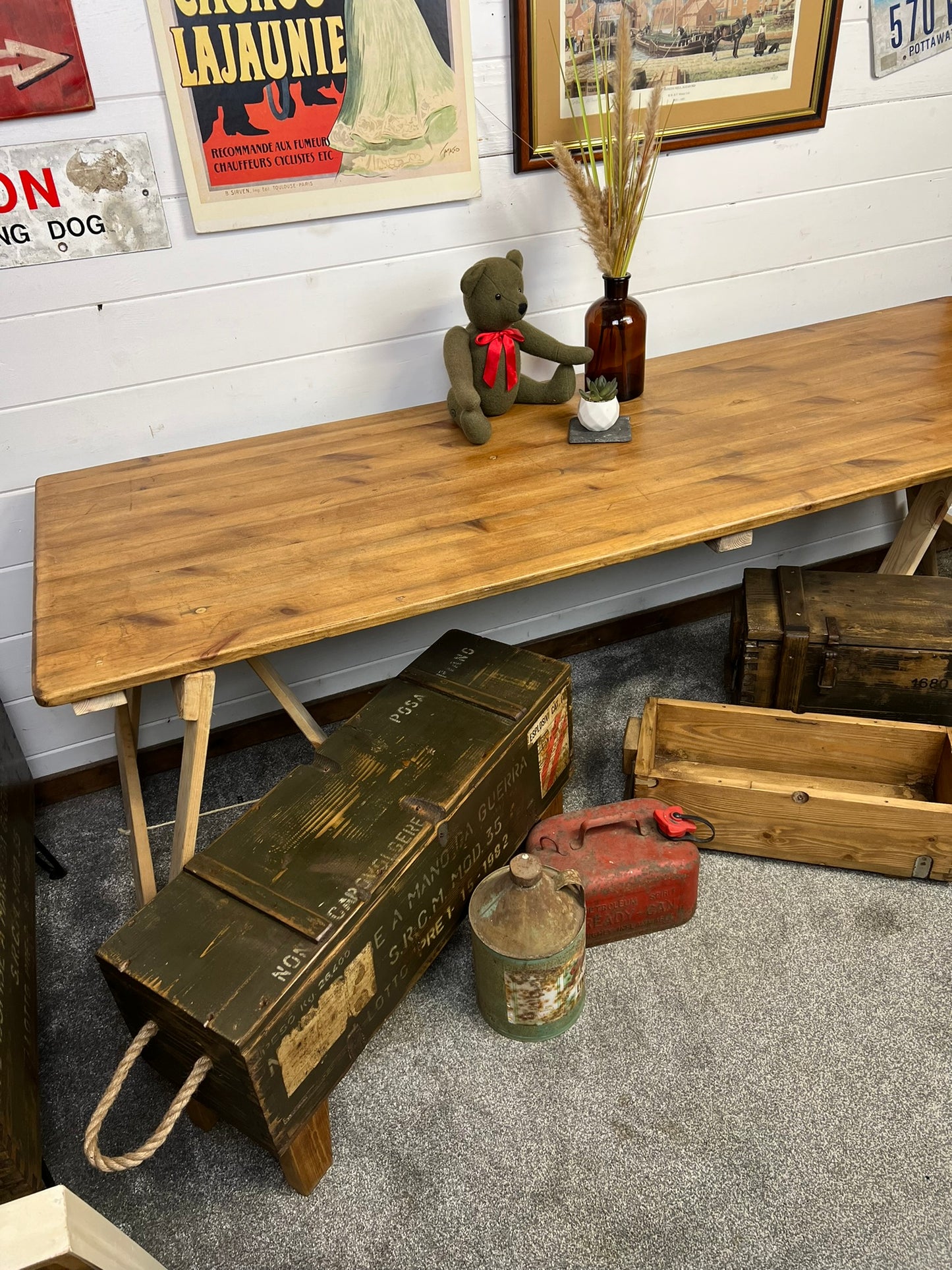 Rustic Industrial Trestle Table Top Wooden Vintage Table Farmhouse Desk Wedding