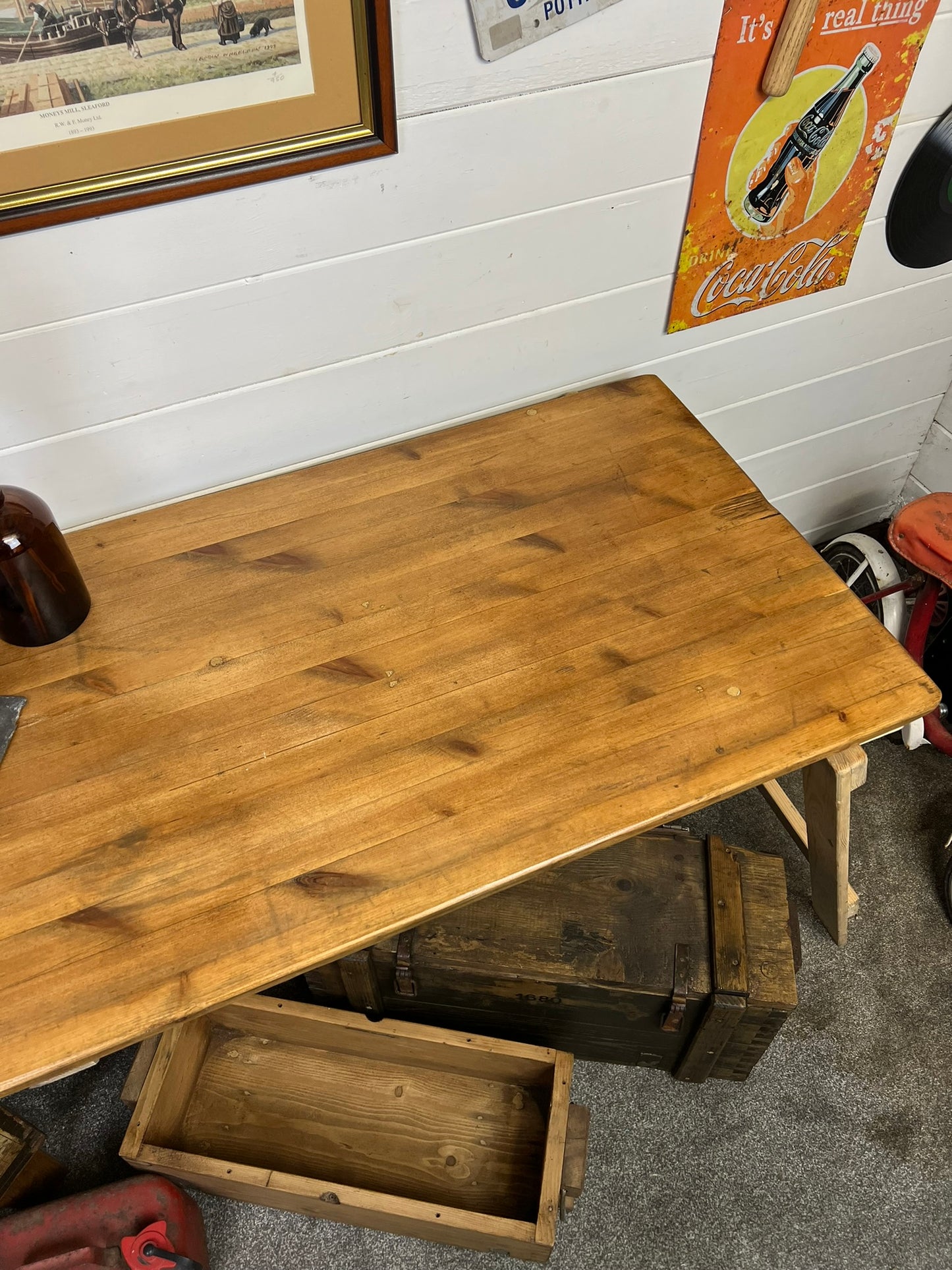 Rustic Industrial Trestle Table Top Wooden Vintage Table Farmhouse Desk Wedding