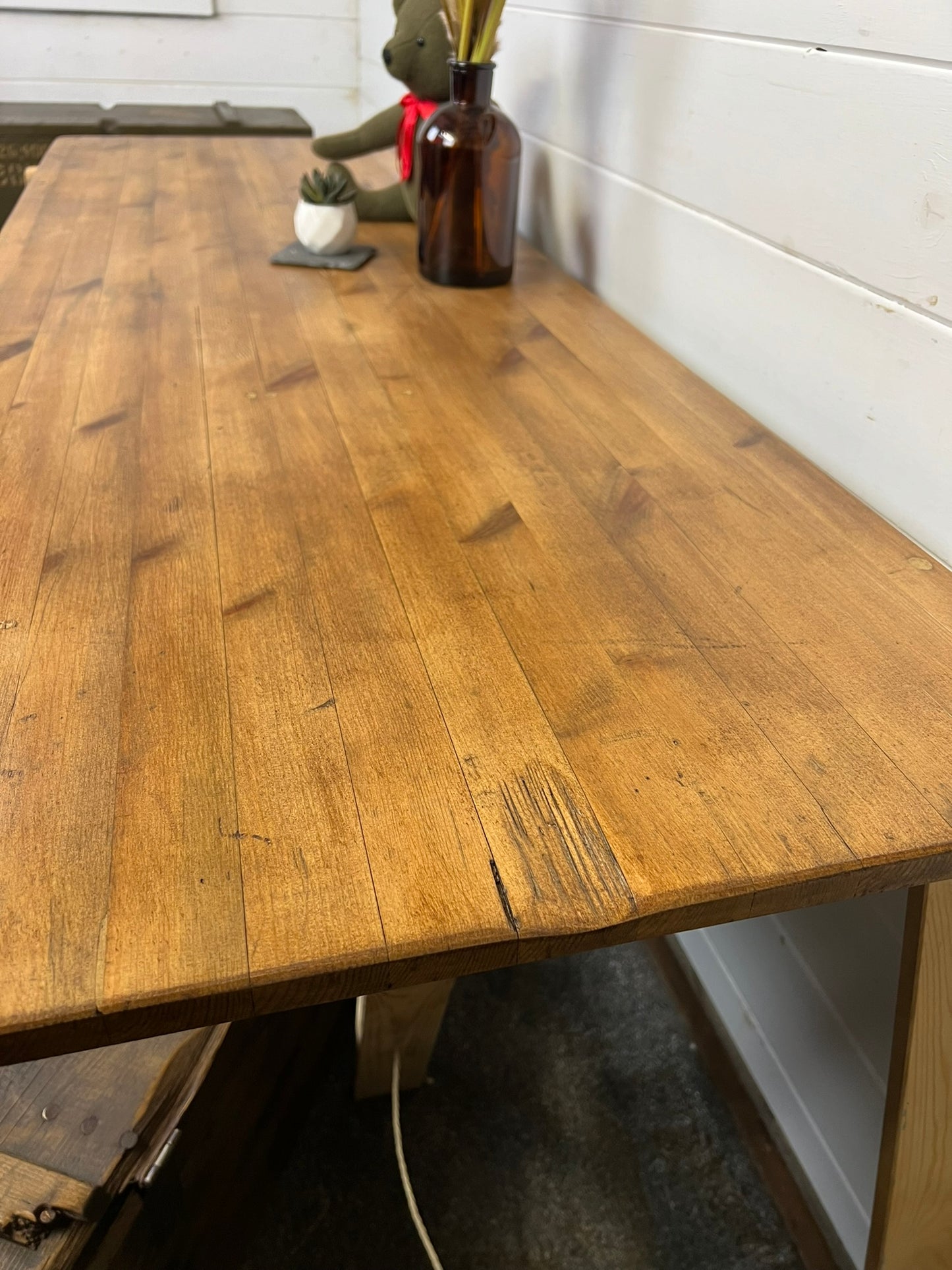 Rustic Industrial Trestle Table Top Wooden Vintage Table Farmhouse Desk Wedding