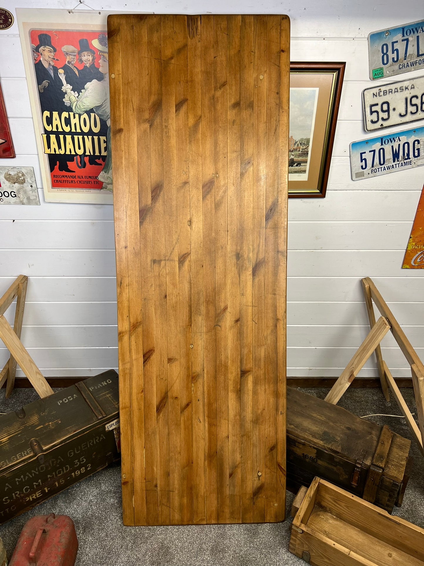 Rustic Industrial Trestle Table Top Wooden Vintage Table Farmhouse Desk Wedding