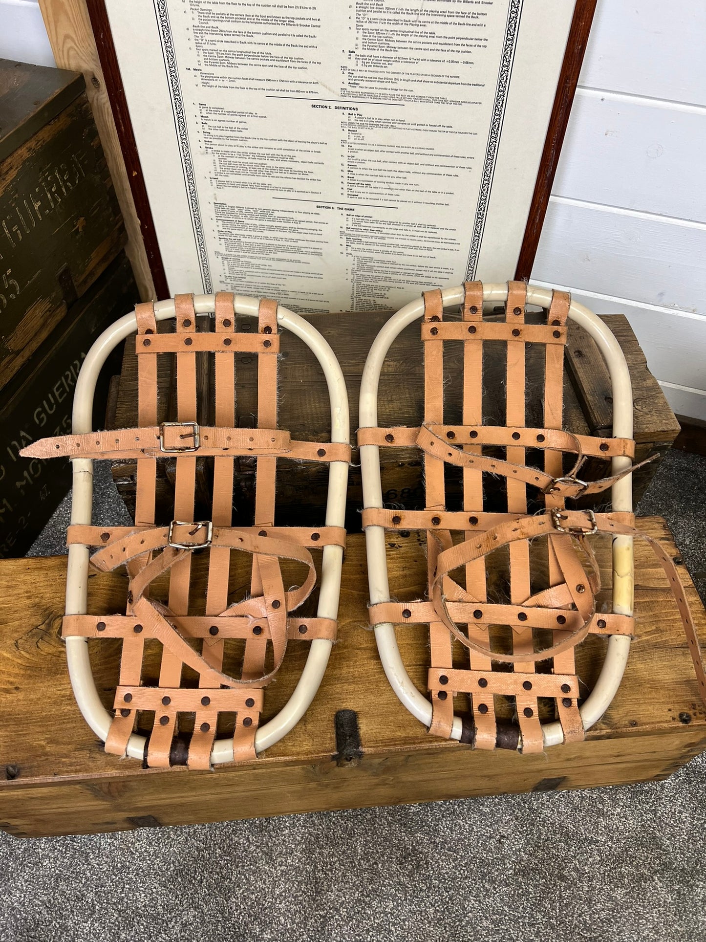 Vintage Army Snowshoes Arctic Trapper Shoes Skis Chalet Decor 1980's Ski Display