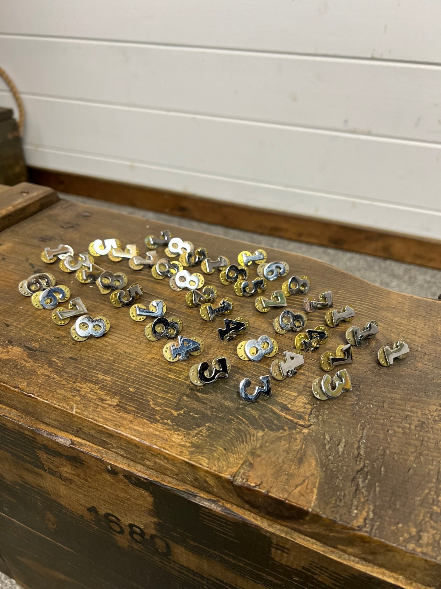 42x Vintage British Police Chrome Number Collar Number Job Lot Costume Collector