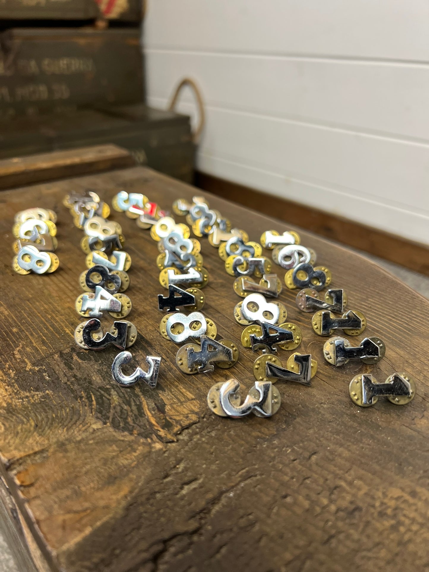 42x Vintage British Police Chrome Number Collar Number Job Lot Costume Collector