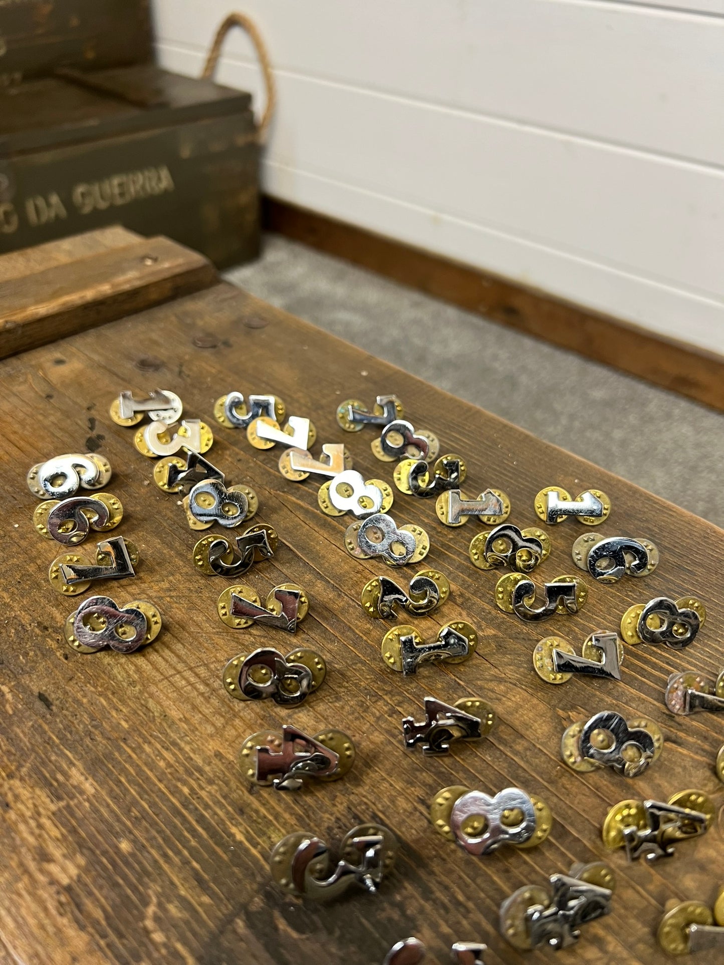 42x Vintage British Police Chrome Number Collar Number Job Lot Costume Collector