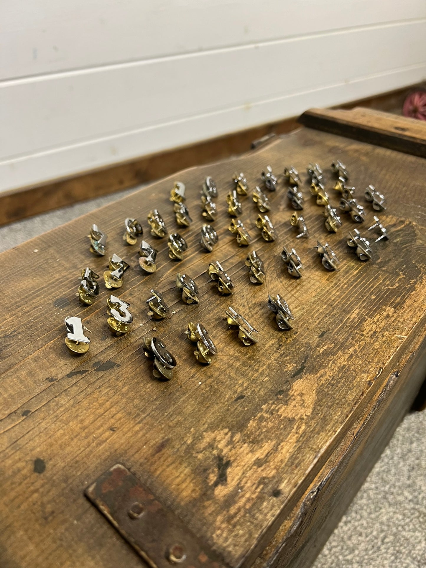 42x Vintage British Police Chrome Number Collar Number Job Lot Costume Collector