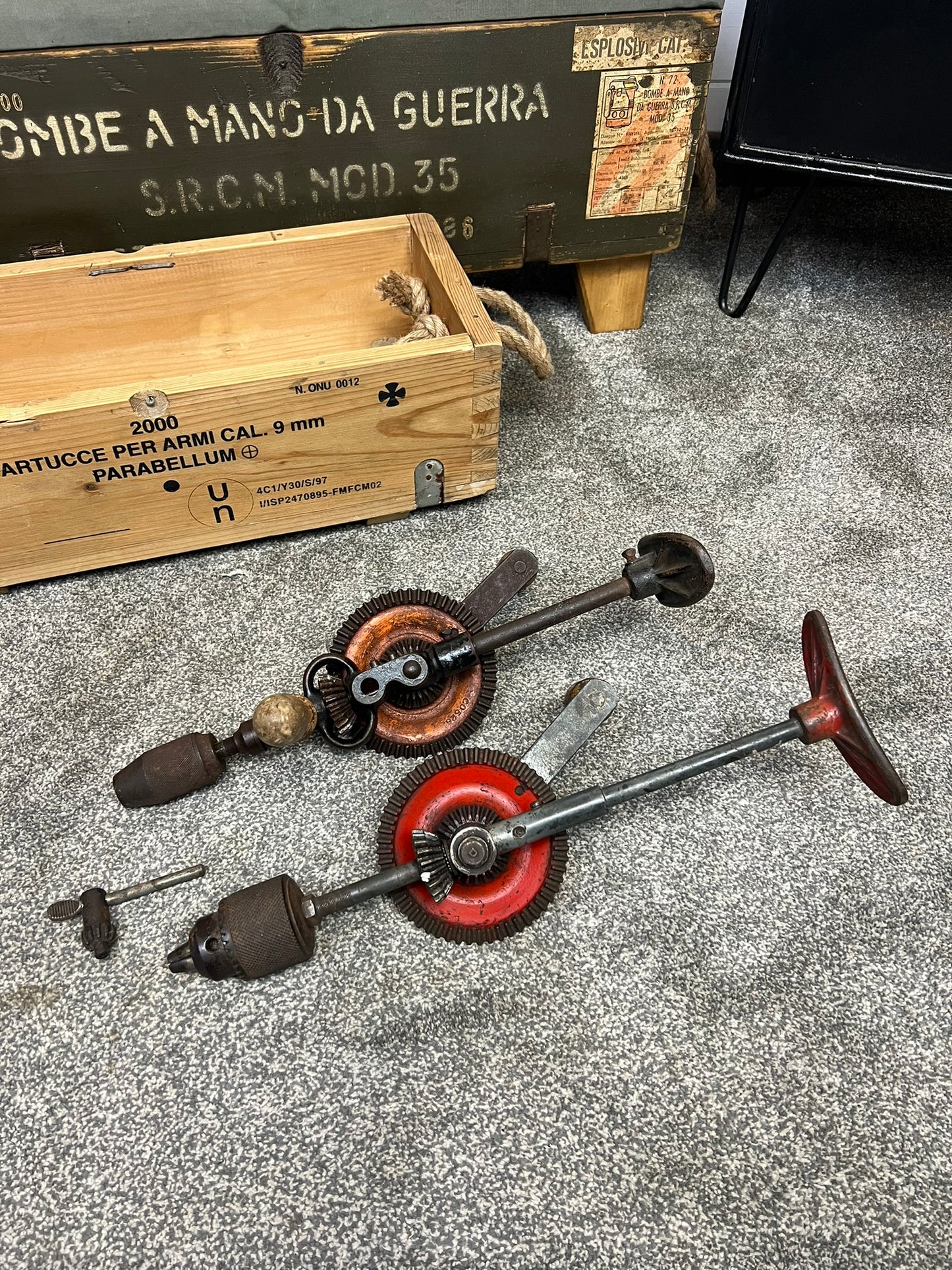 2x Large Vintage Hand Drills Made In England Industrial Vintage Tools
