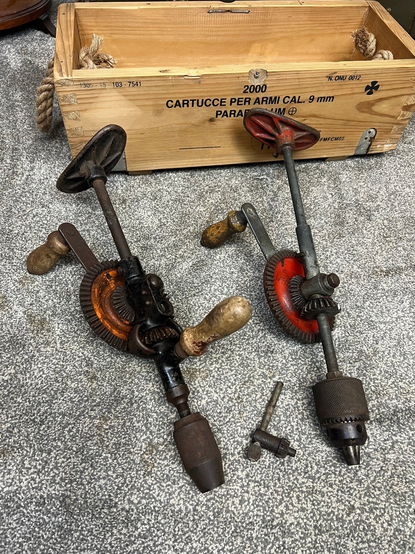 2x Large Vintage Hand Drills Made In England Industrial Vintage Tools