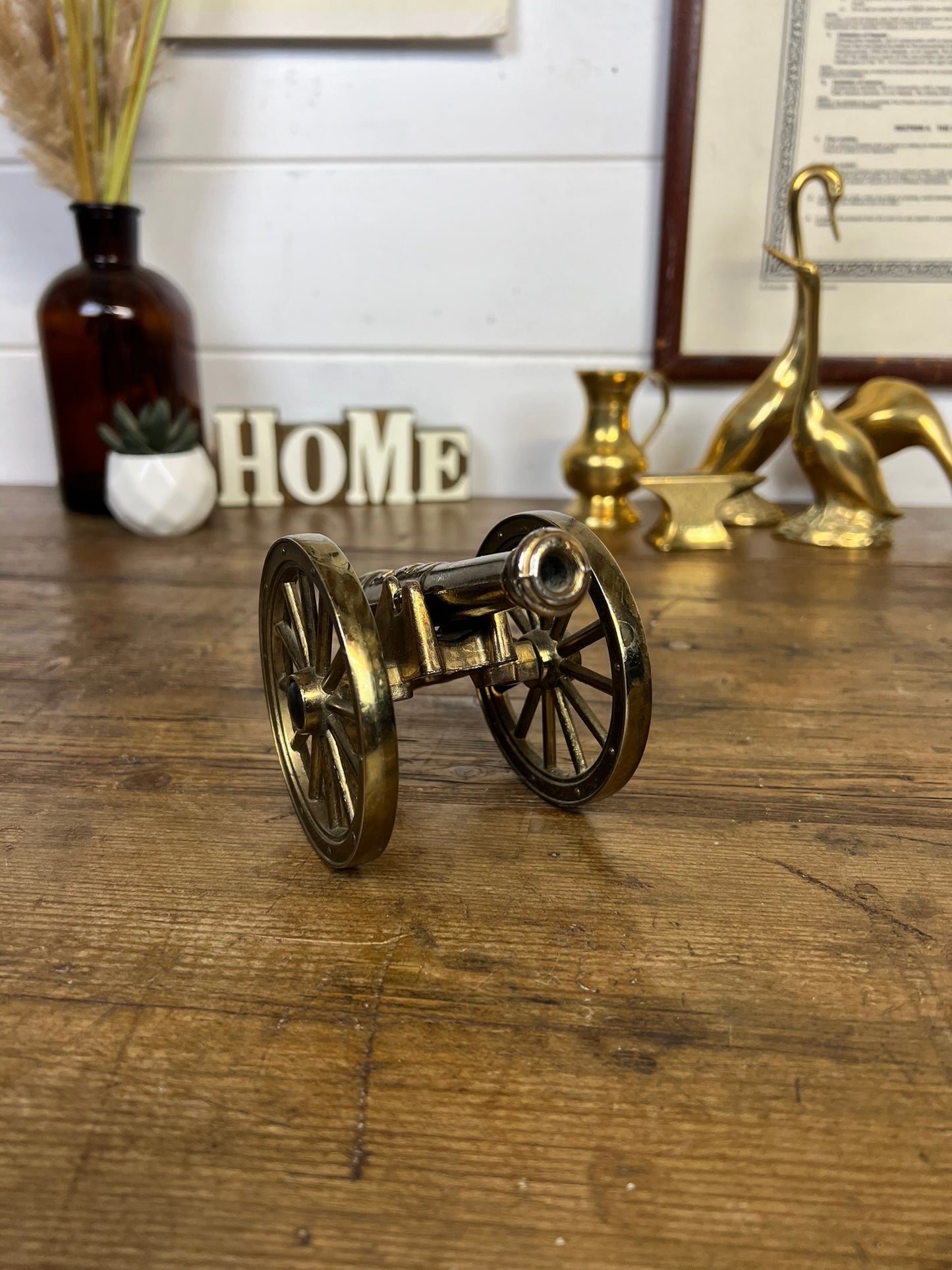 Vintage Brass Cannon King George Vintage Rustic Farmhouse Decor Desk Ornament