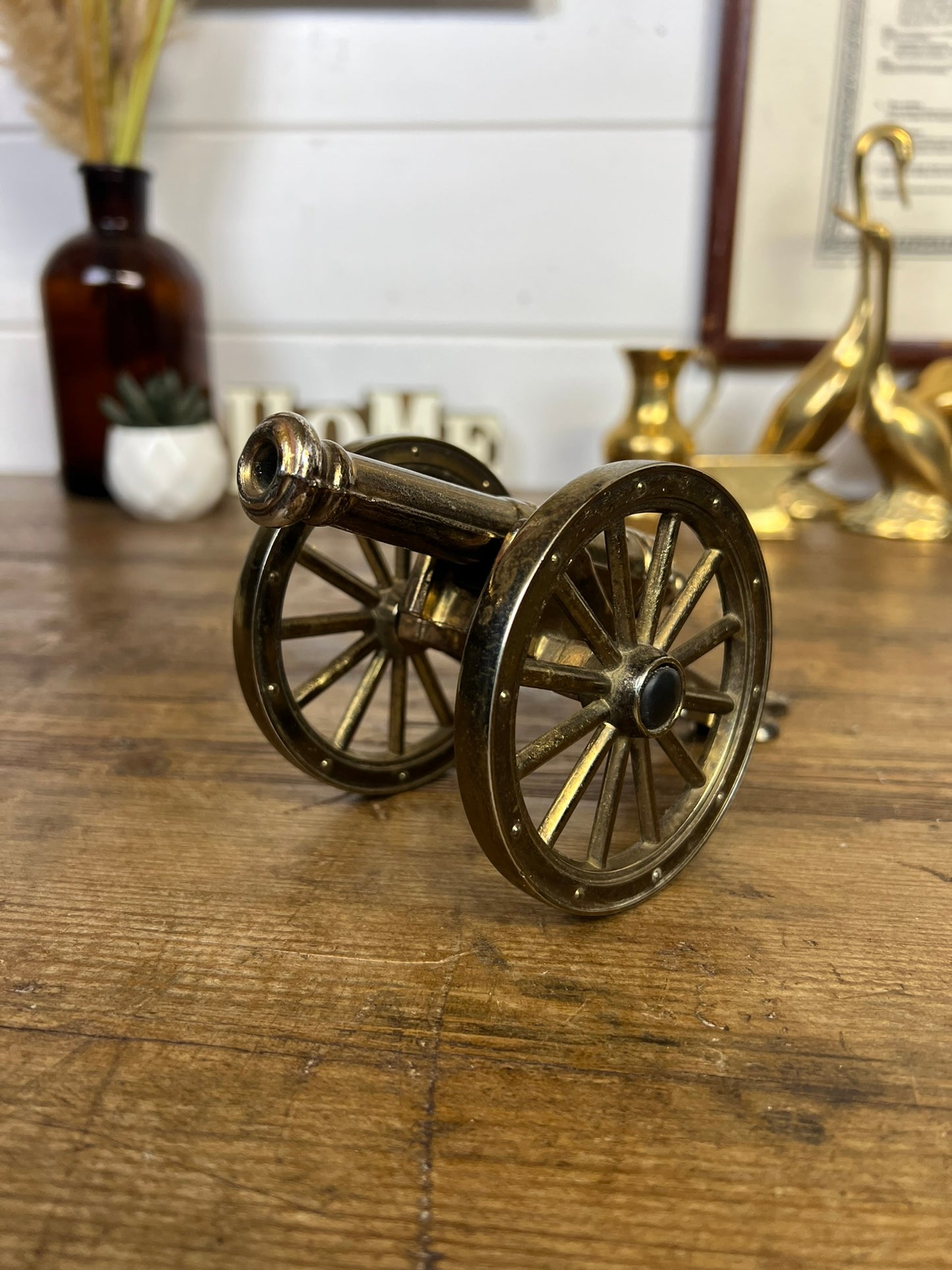Vintage Brass Cannon King George Vintage Rustic Farmhouse Decor Desk Ornament