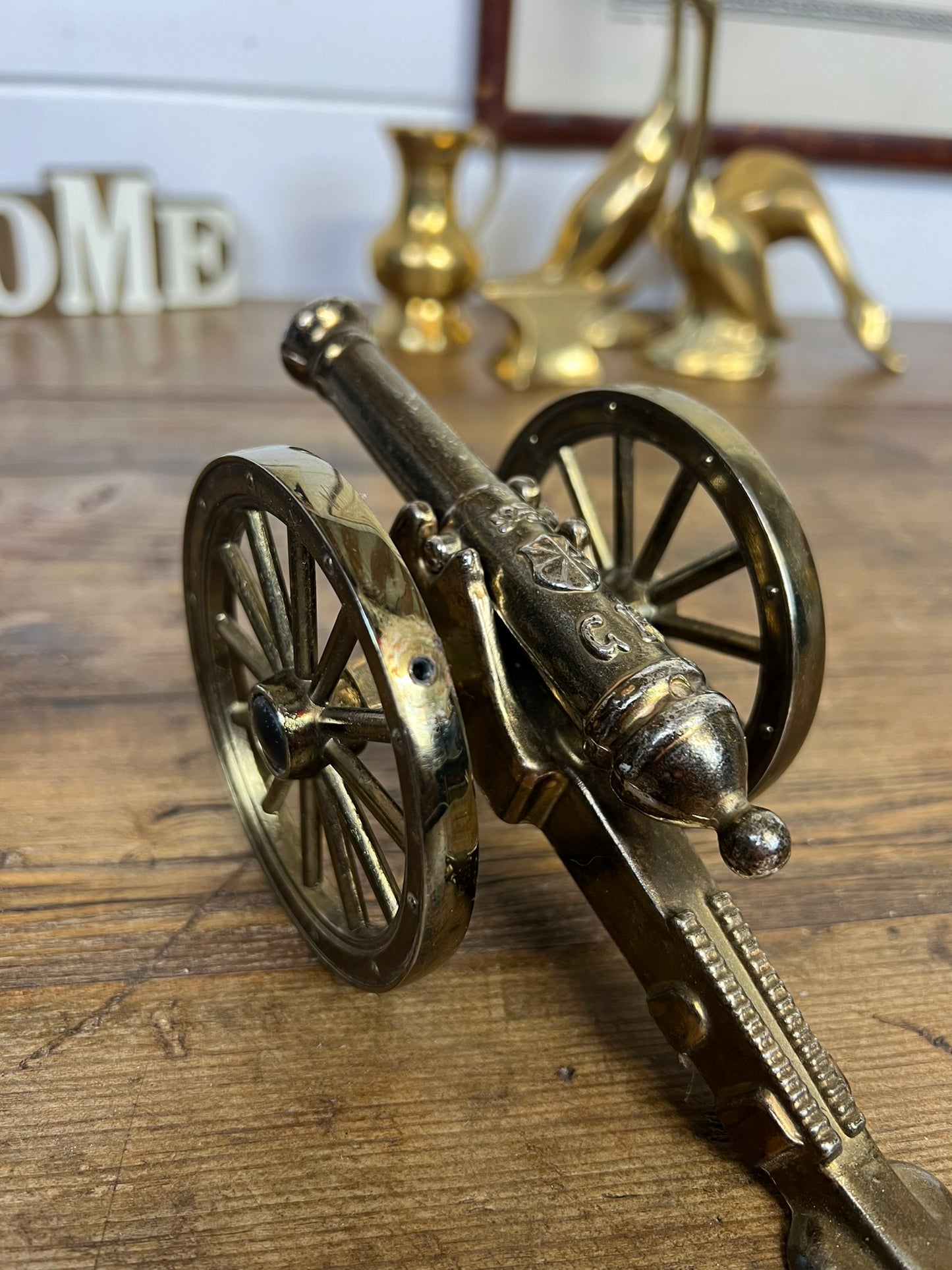 Vintage Brass Cannon King George Vintage Rustic Farmhouse Decor Desk Ornament
