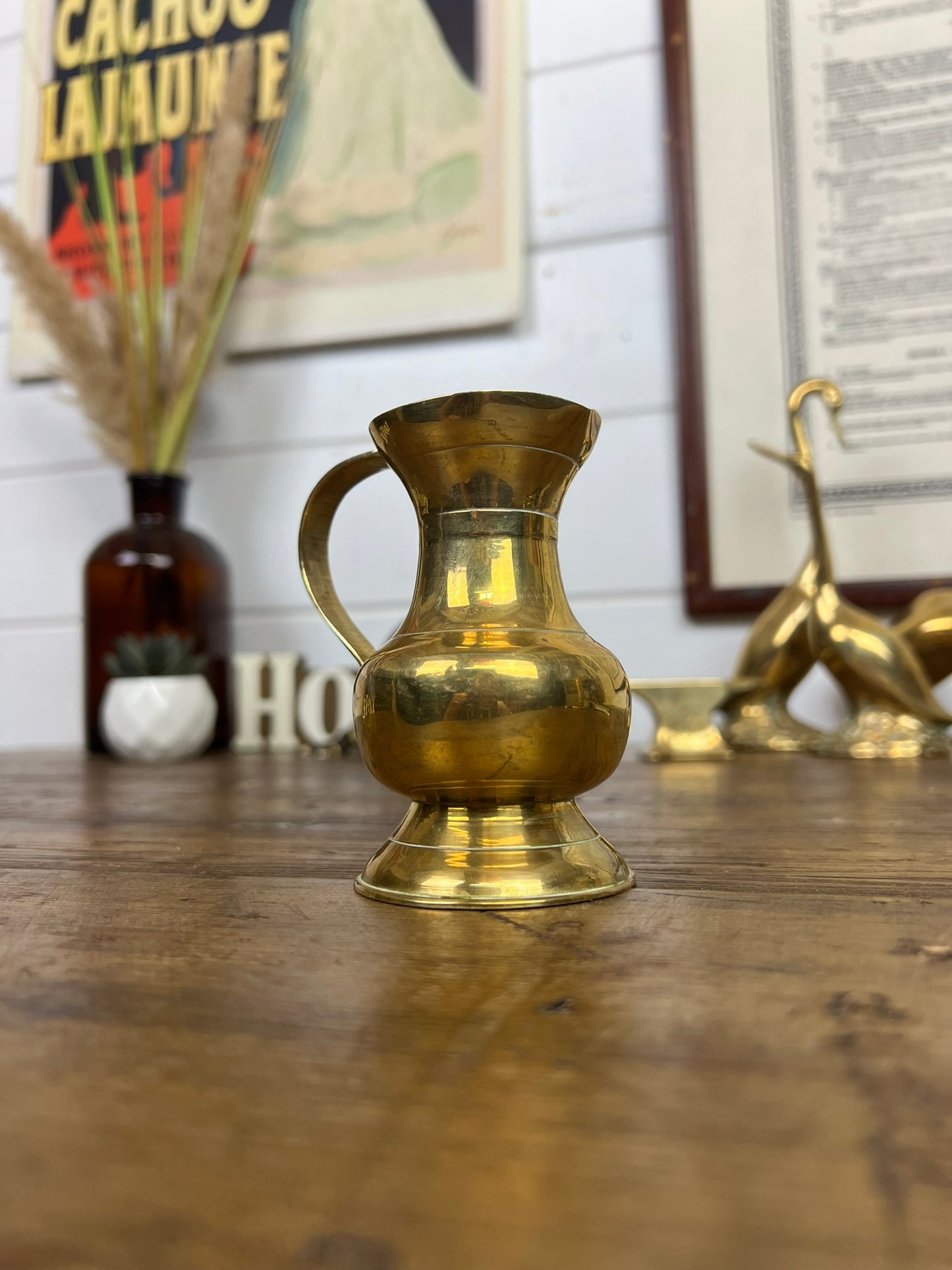 Vintage Brass Jug With Handle 60's Mid Century Modern Decor