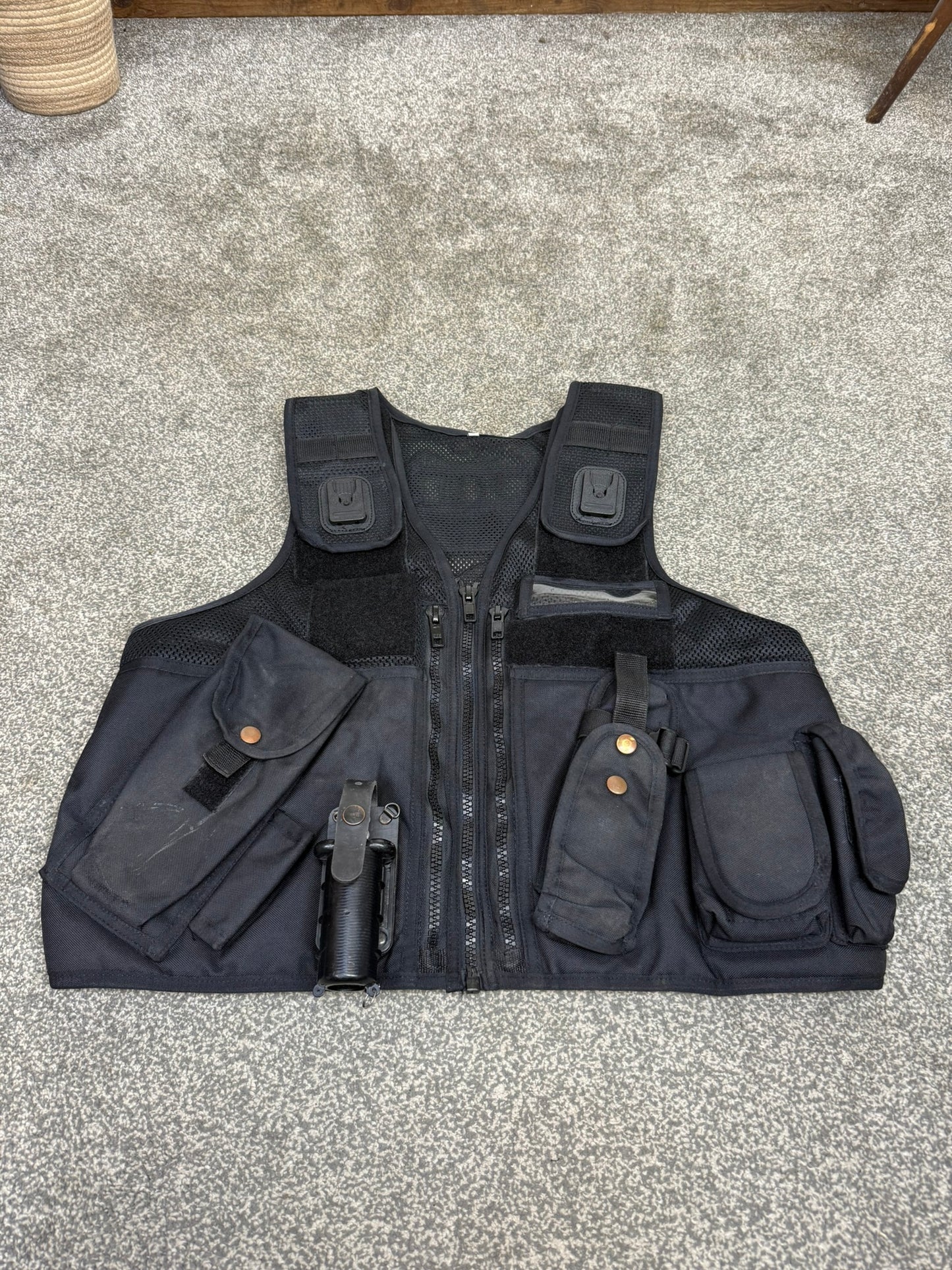Ex Police Black Arktis Tactical Utility Vest & Pouches Security Airsoft - Large