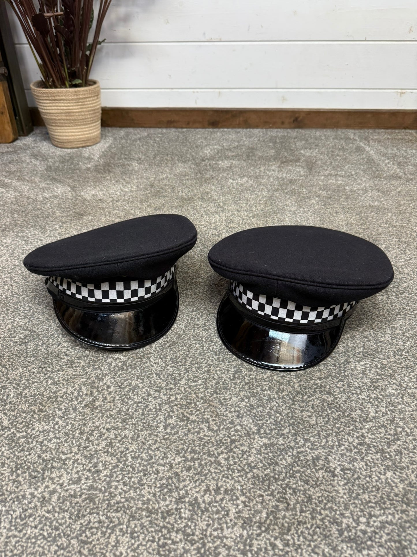 Ex Police Black Peak Cap Checked Band Collector Film TV Fancy Dress Prop
