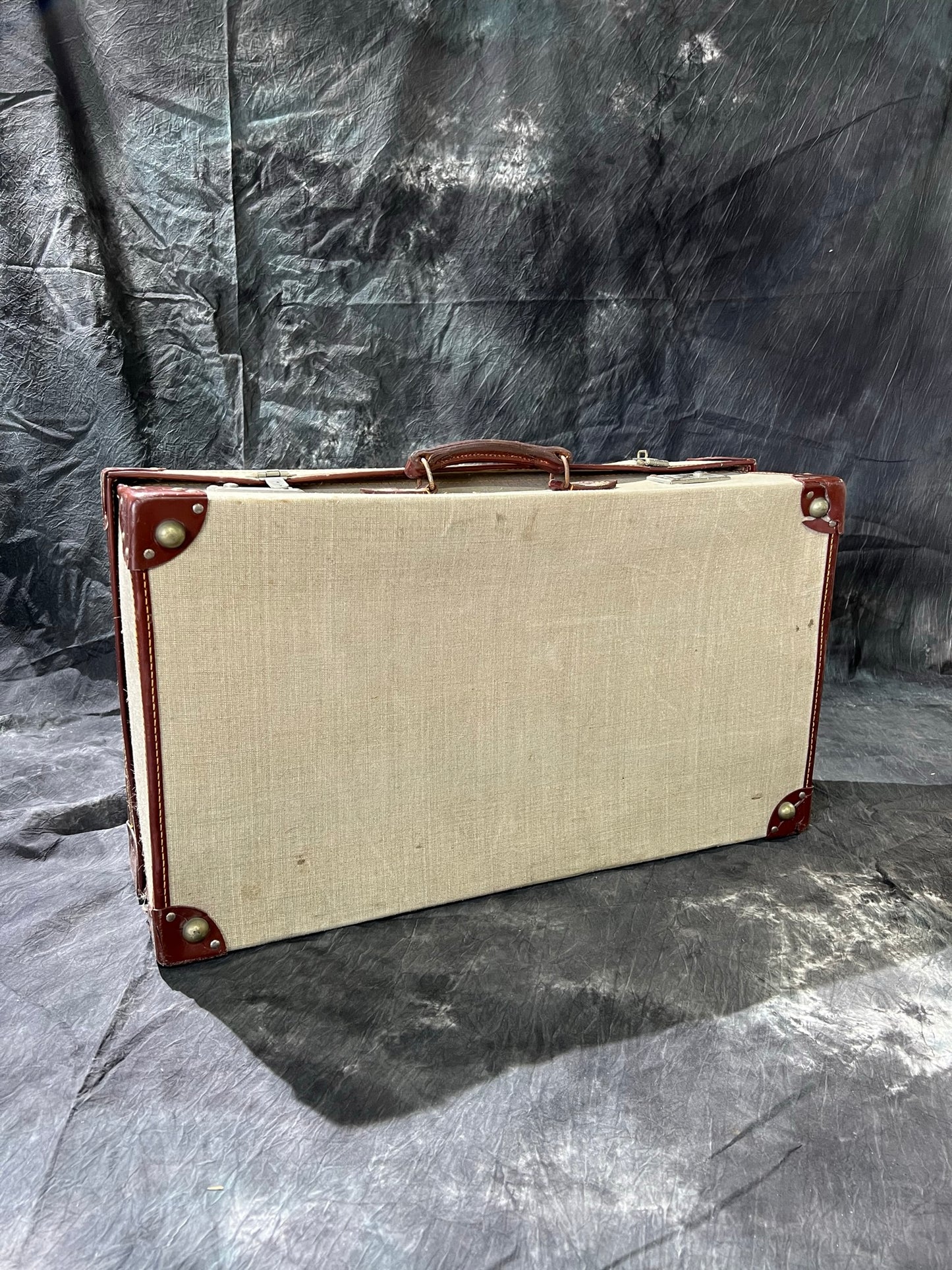 Vintage Military Canvas & Leather Suitcase Trunk Case Dated 1981 Army Boho Rustic Home Décor