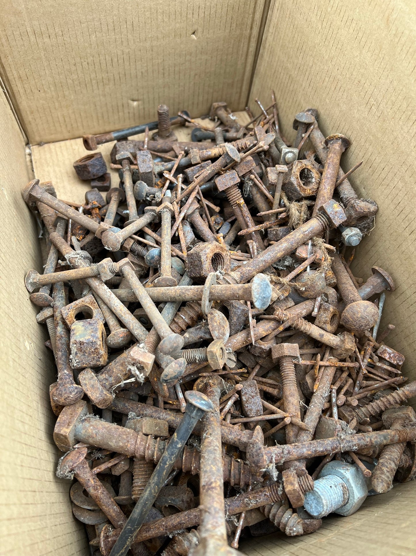 Box of Mixed Vintage Rusty Nuts Bolts Nails Job Lot Project Patina