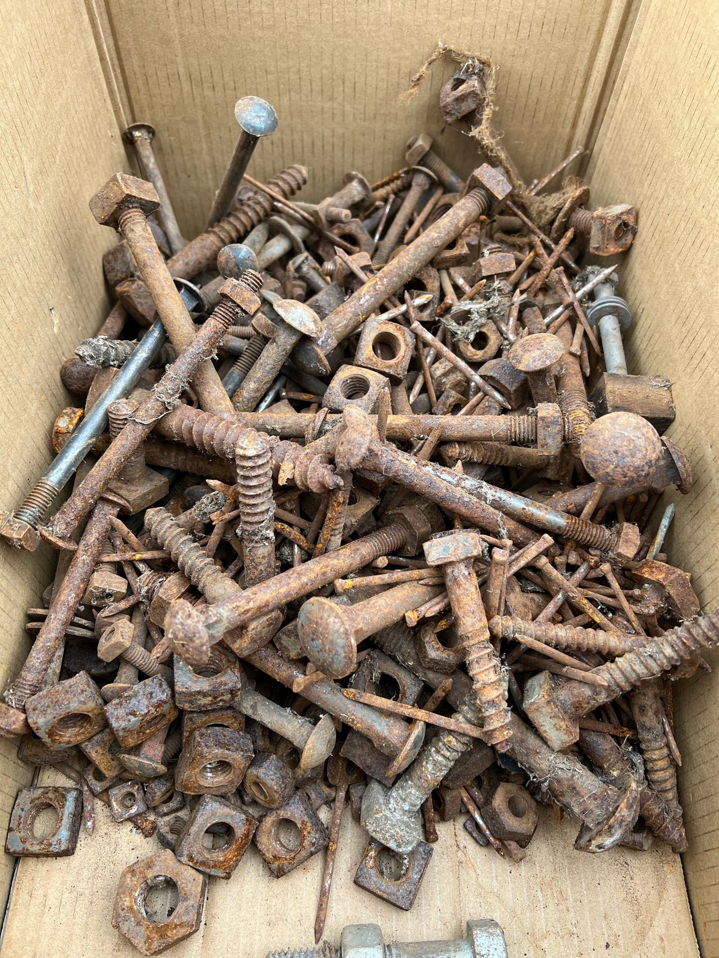 Box of Mixed Vintage Rusty Nuts Bolts Nails Job Lot Project Patina