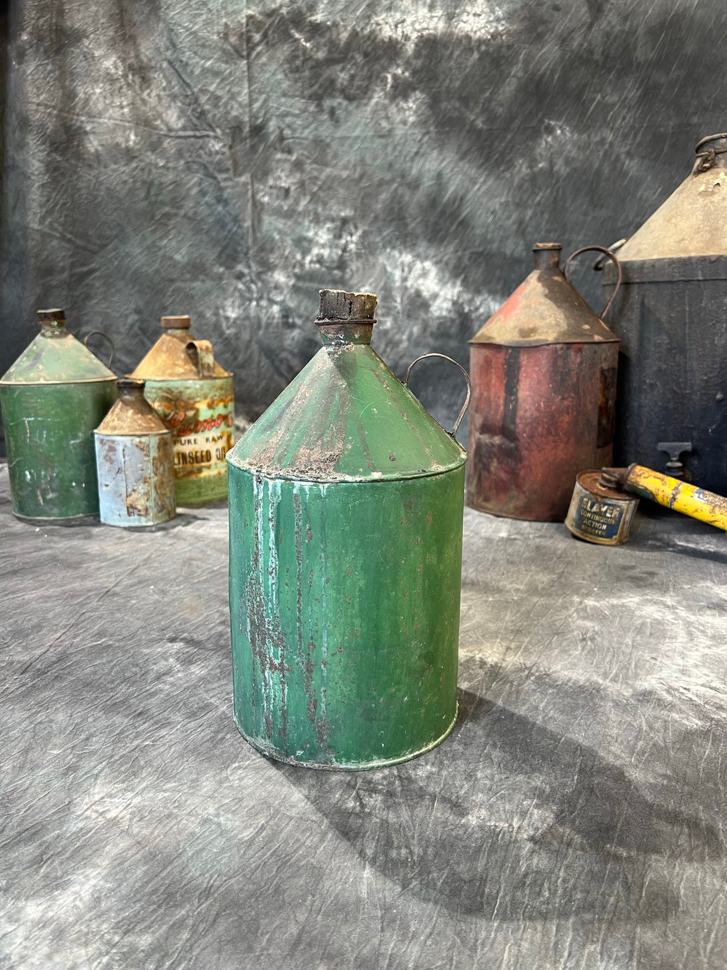 Vintage Green Tin Metal Can Rustic Shelf Display Farmhouse Patina Decor