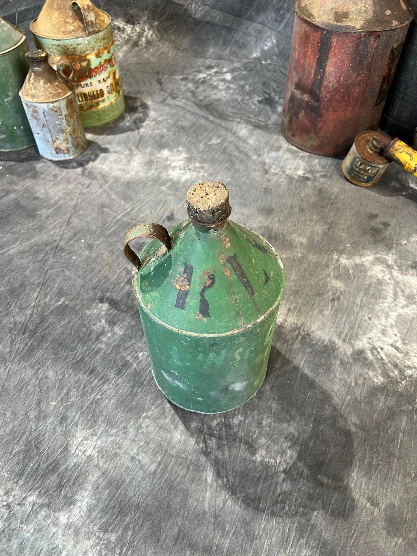 Vintage Green Tin Metal Can Rustic Shelf Display Farmhouse Patina Decor