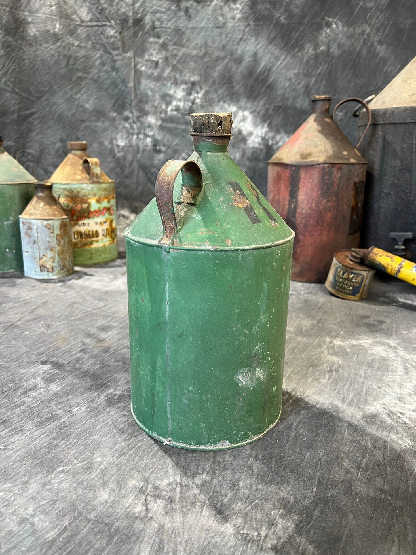 Vintage Green Tin Metal Can Rustic Shelf Display Farmhouse Patina Decor