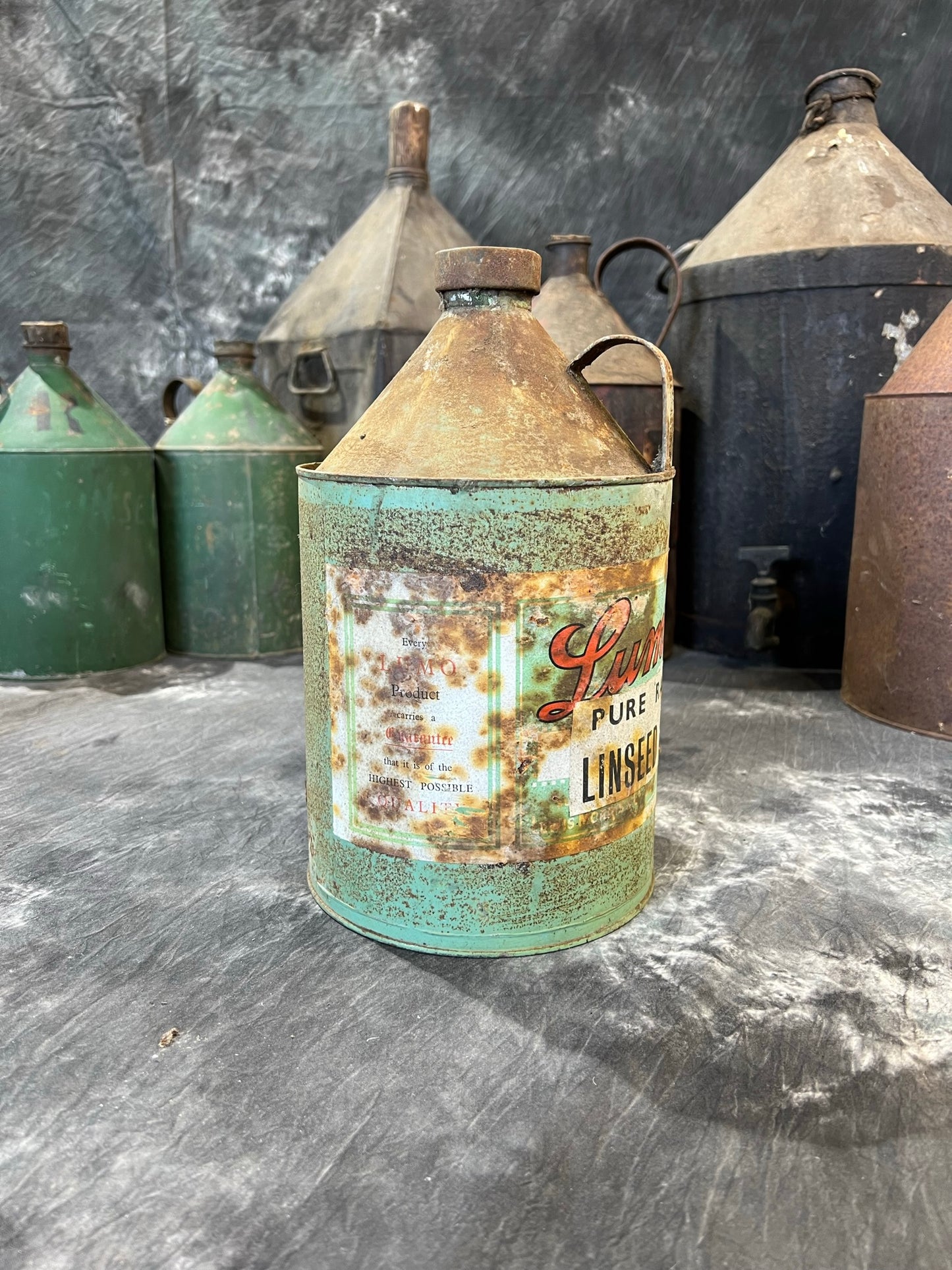 Vintage Lumo Metal Tin Can Rustic Shelf Display Farmhouse Patina Industrial Decor