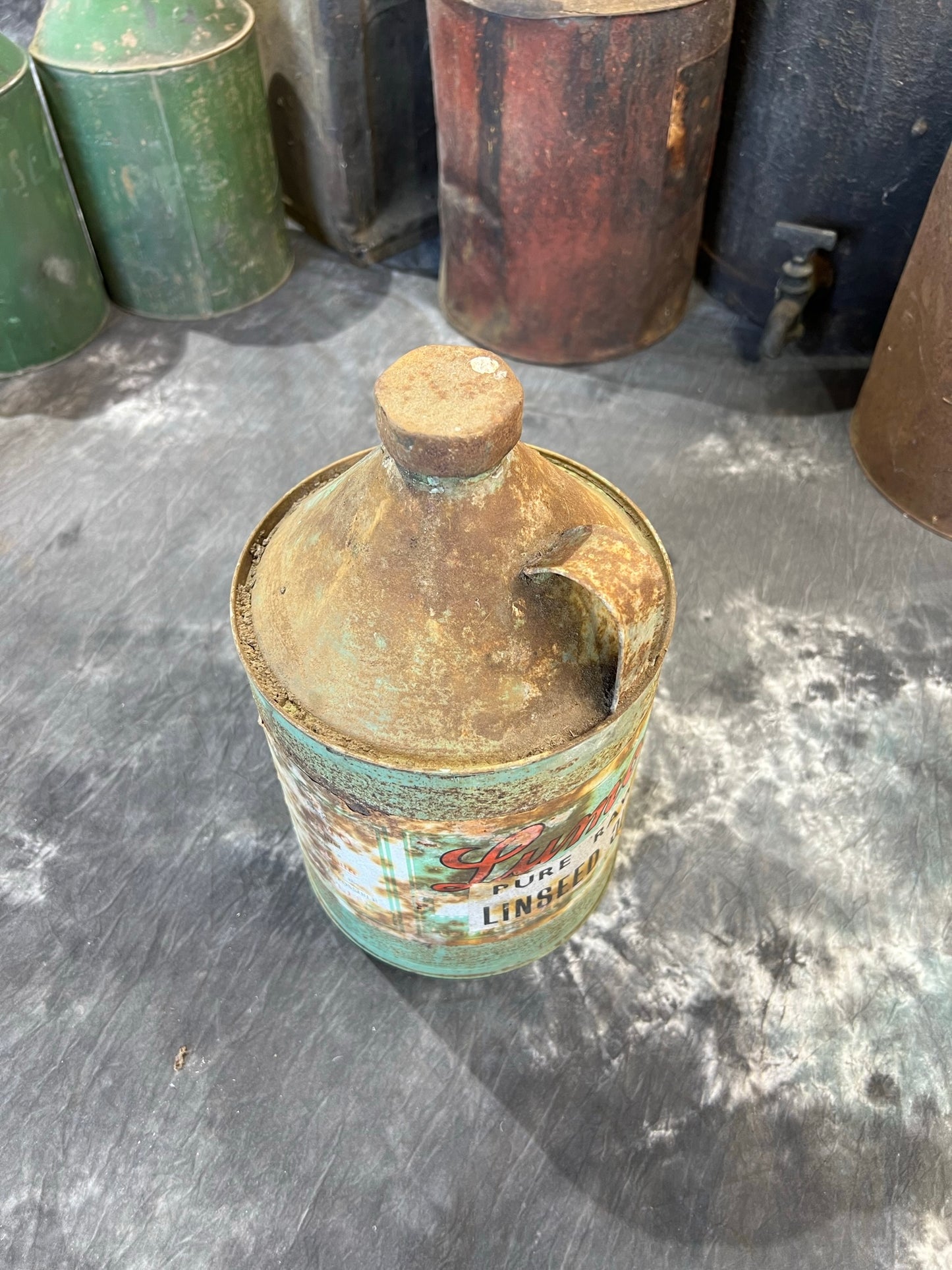 Vintage Lumo Metal Tin Can Rustic Shelf Display Farmhouse Patina Industrial Decor